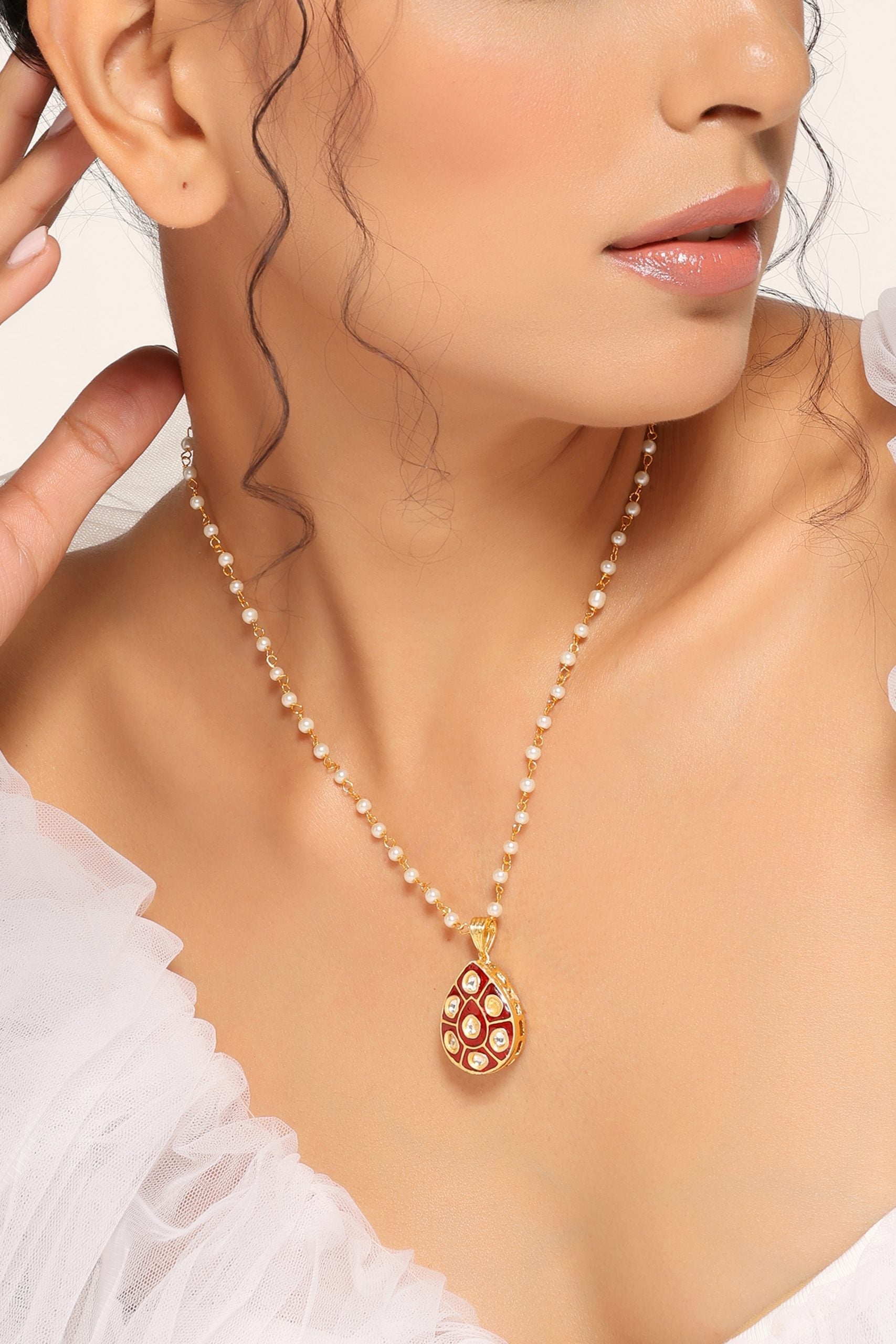 Red Gold Tone Kundan Pendant