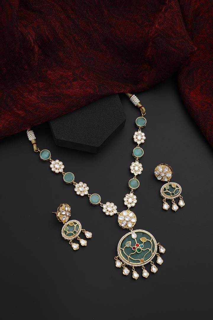 Mint Polki Pendant Necklace Set