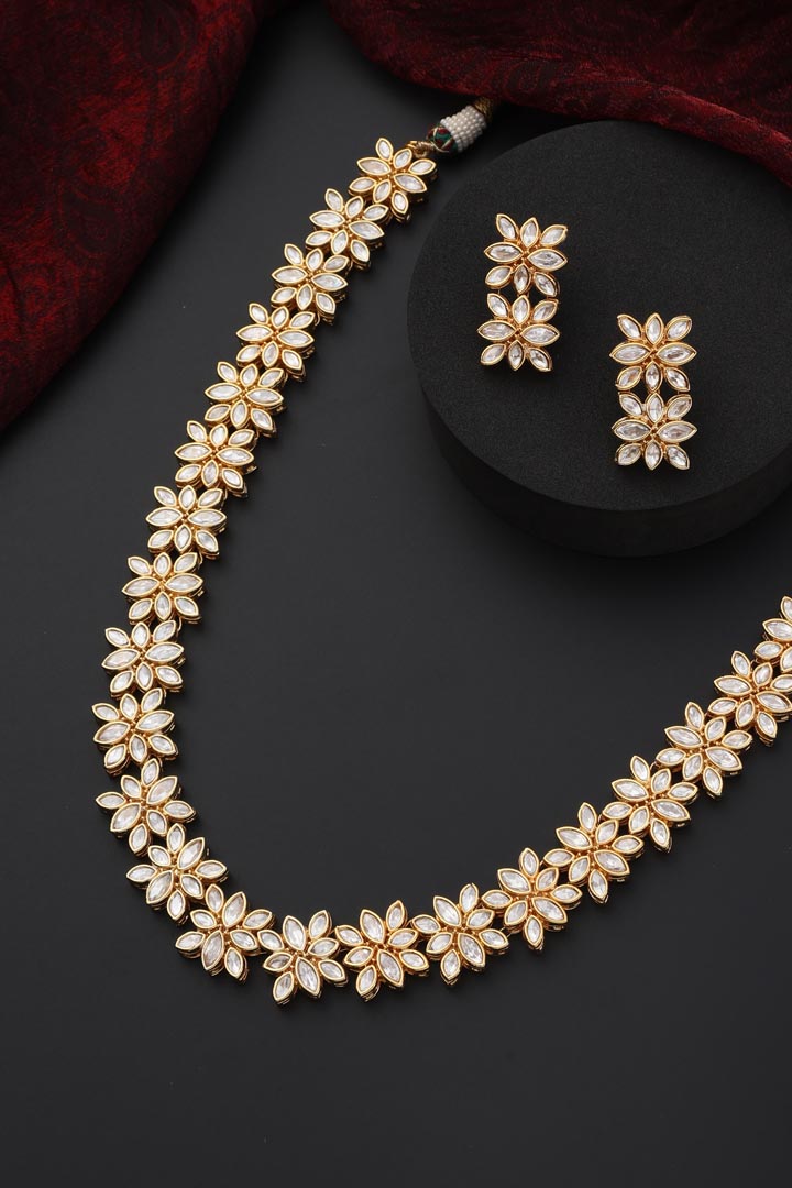 Gold Polki Long Necklace Set