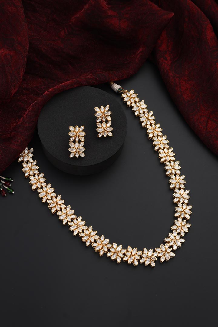 Gold Polki Long Necklace Set