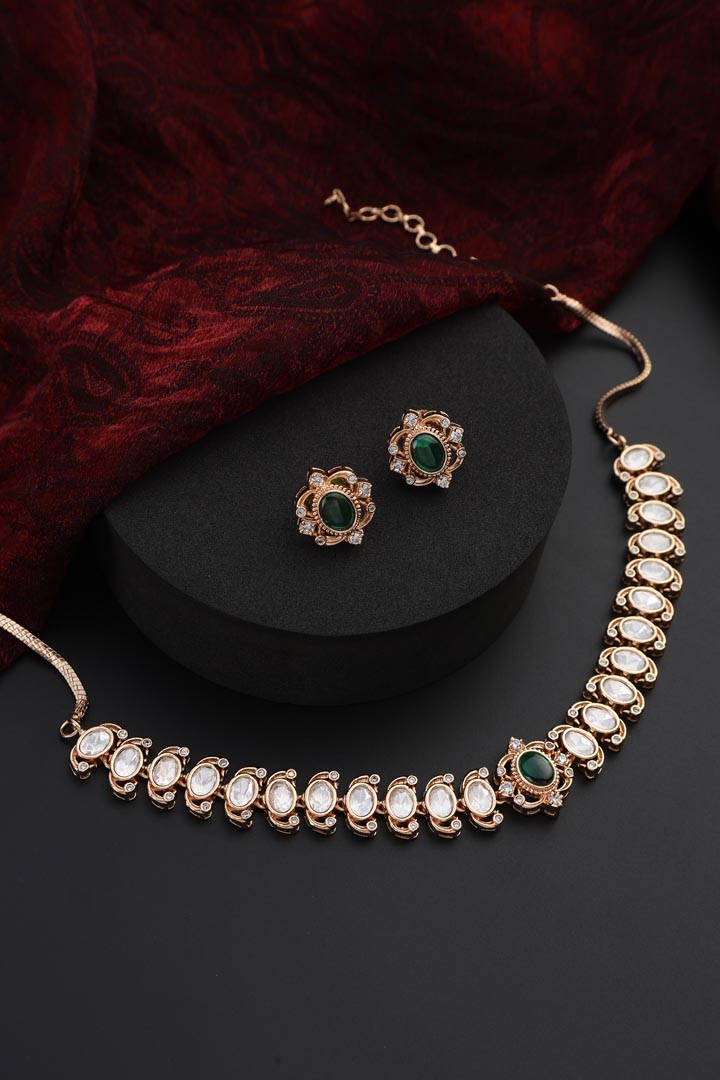 Green Polki Choker Necklace Set