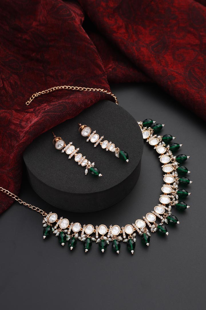 Green Polki Necklace Set