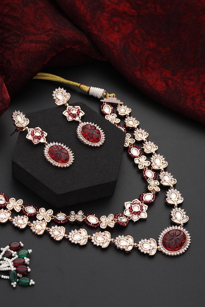 Red Polki Layered Necklace Set