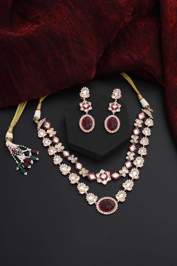 Red Polki Layered Necklace Set