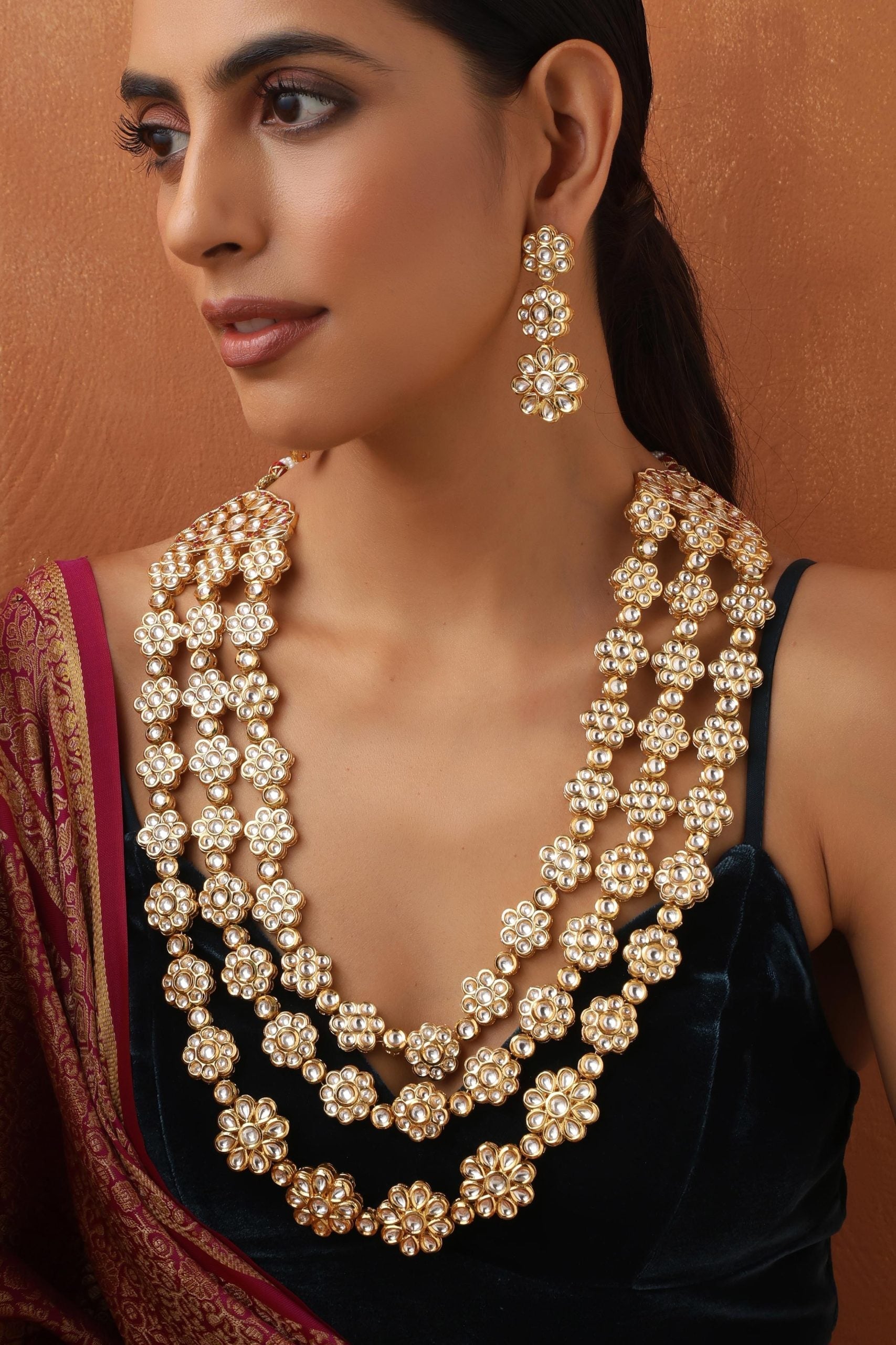 Gold Tone Polki Necklace Set