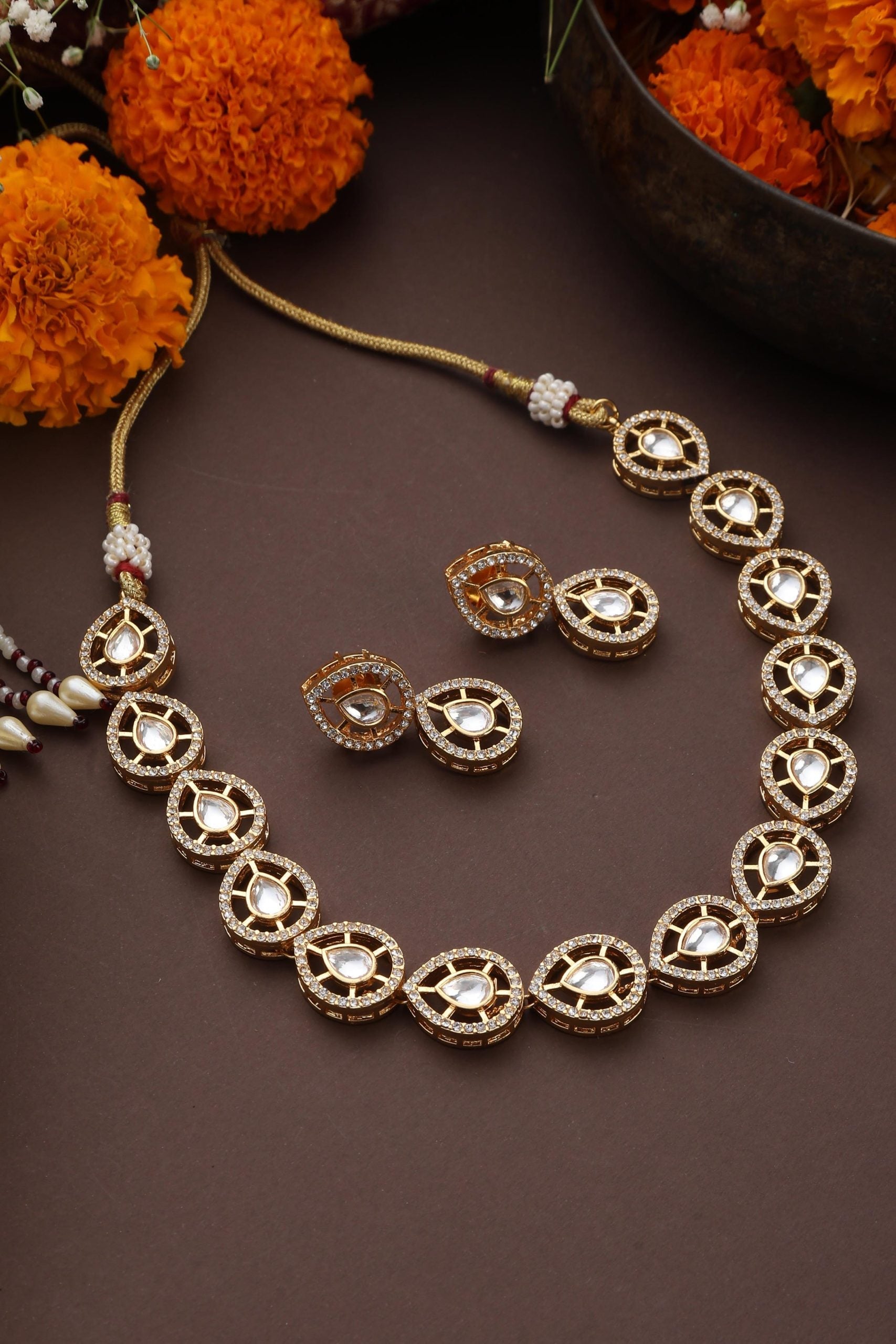 Gold Tone Polki Necklace Set