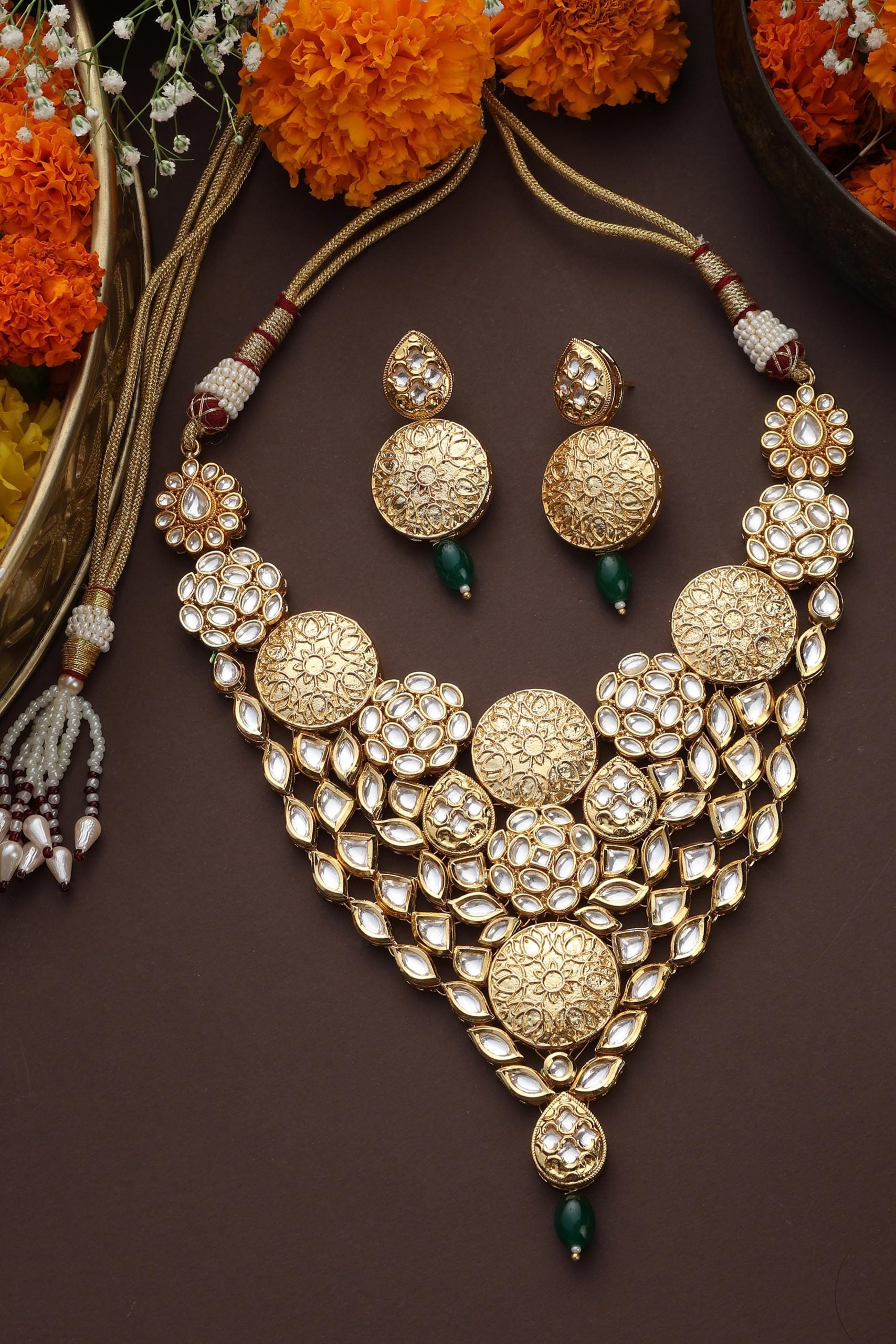 Green Gold Tone Kundan Necklace Set