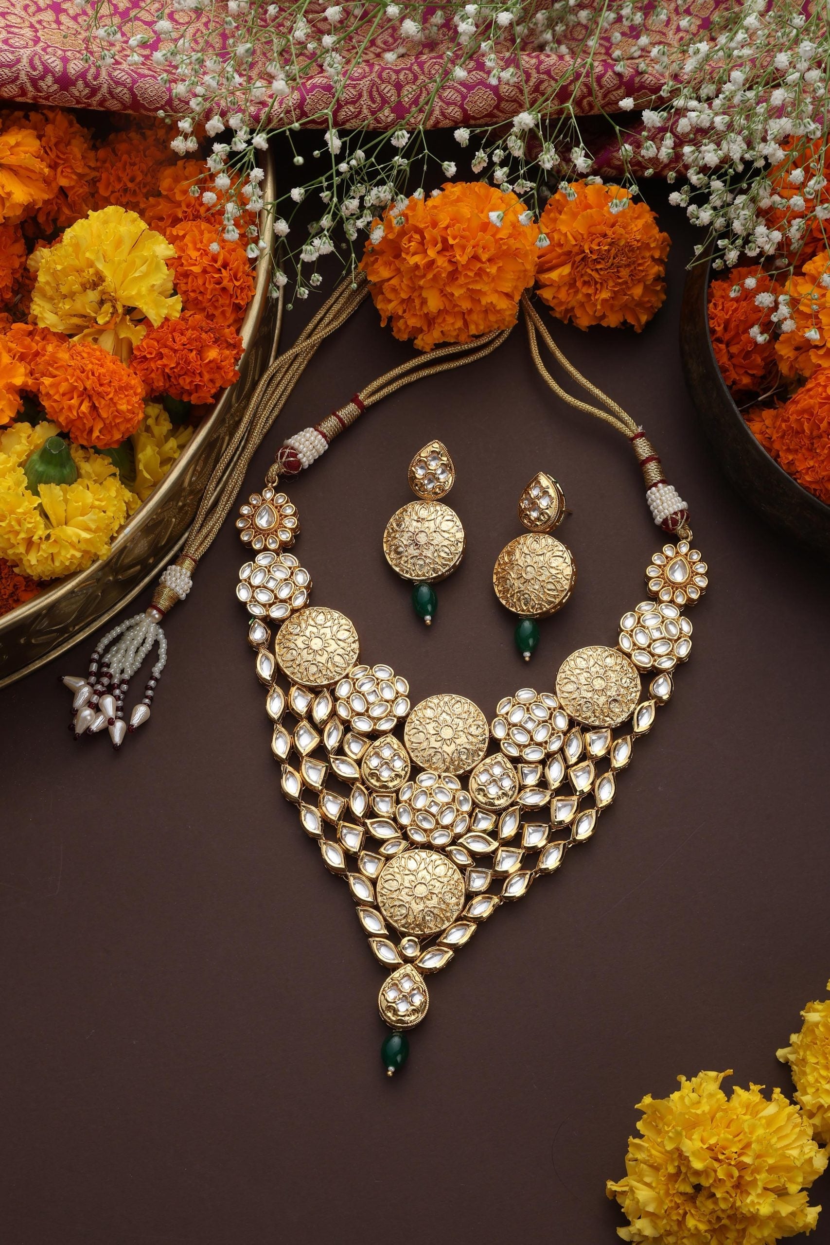 Green Gold Tone Kundan Necklace Set