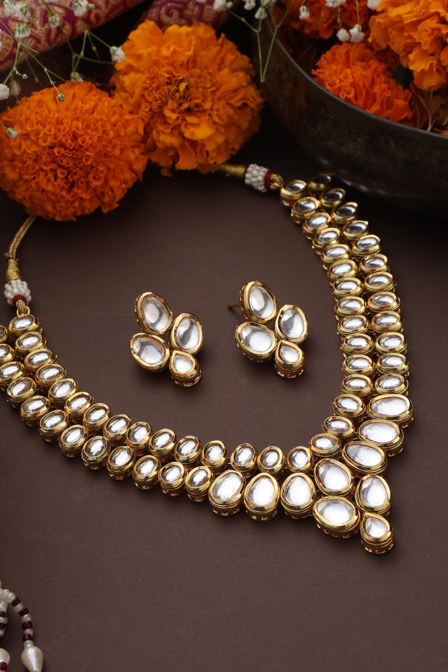 Gold Tone Kundan Necklace Set