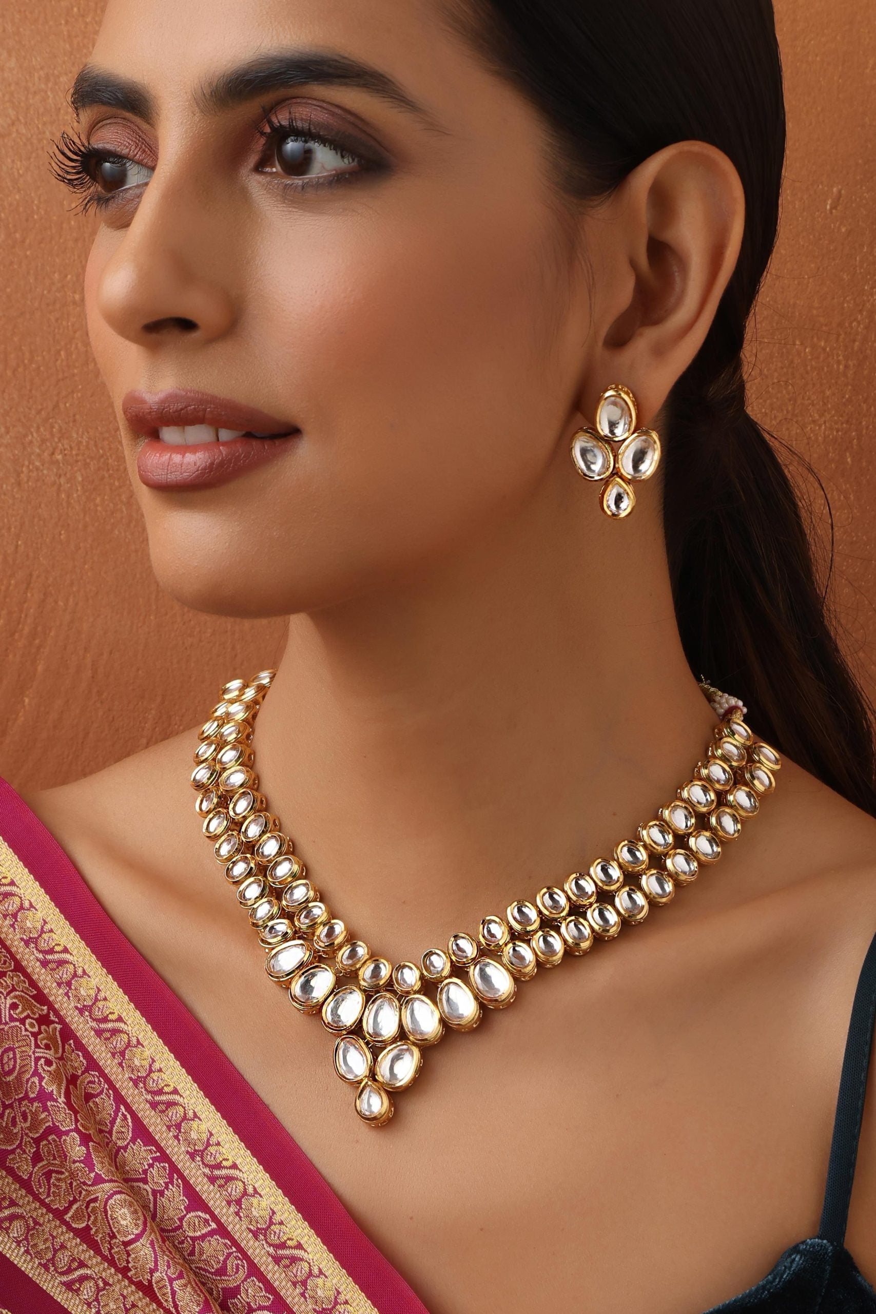 Gold Tone Kundan Necklace Set