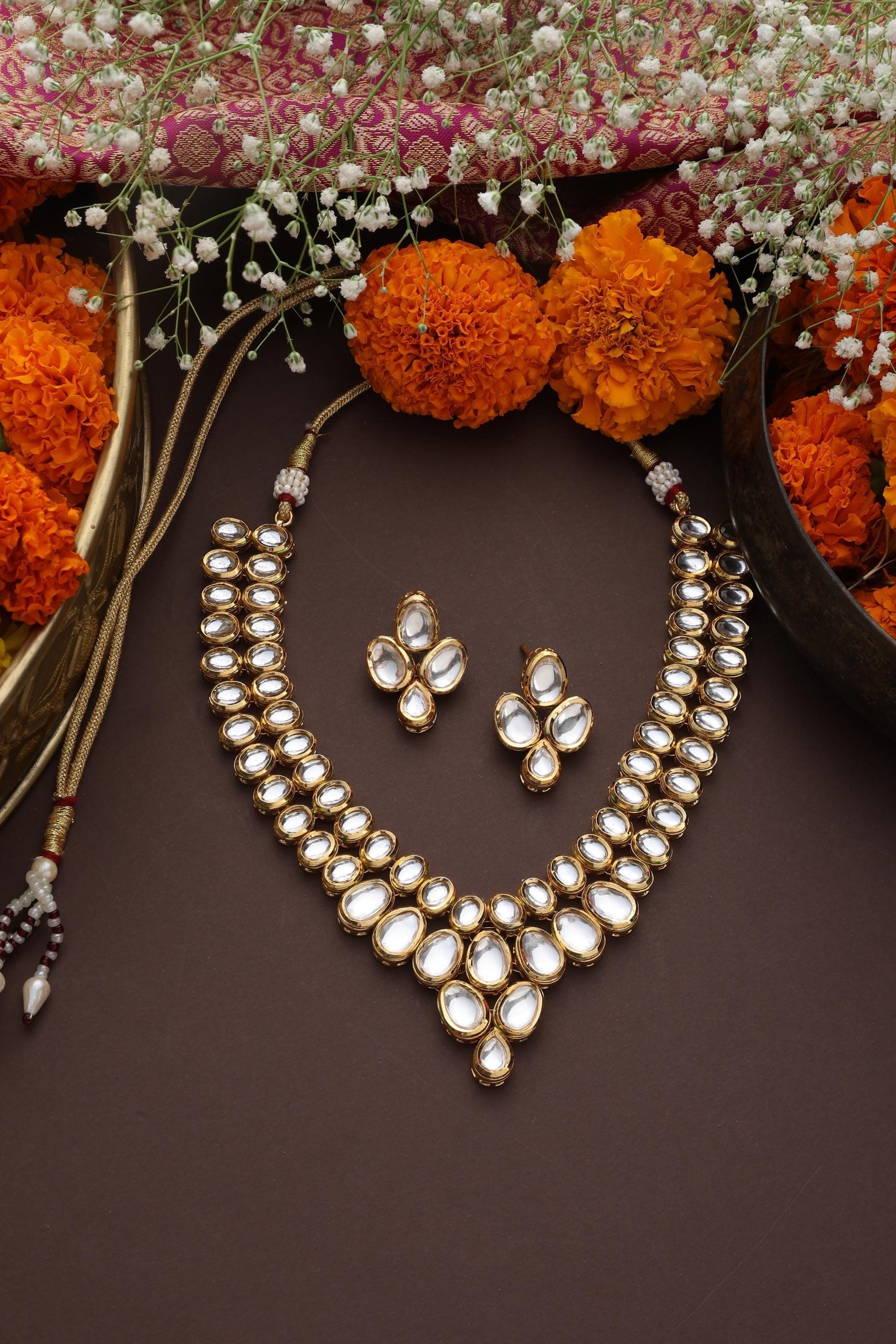 Gold Tone Kundan Necklace Set