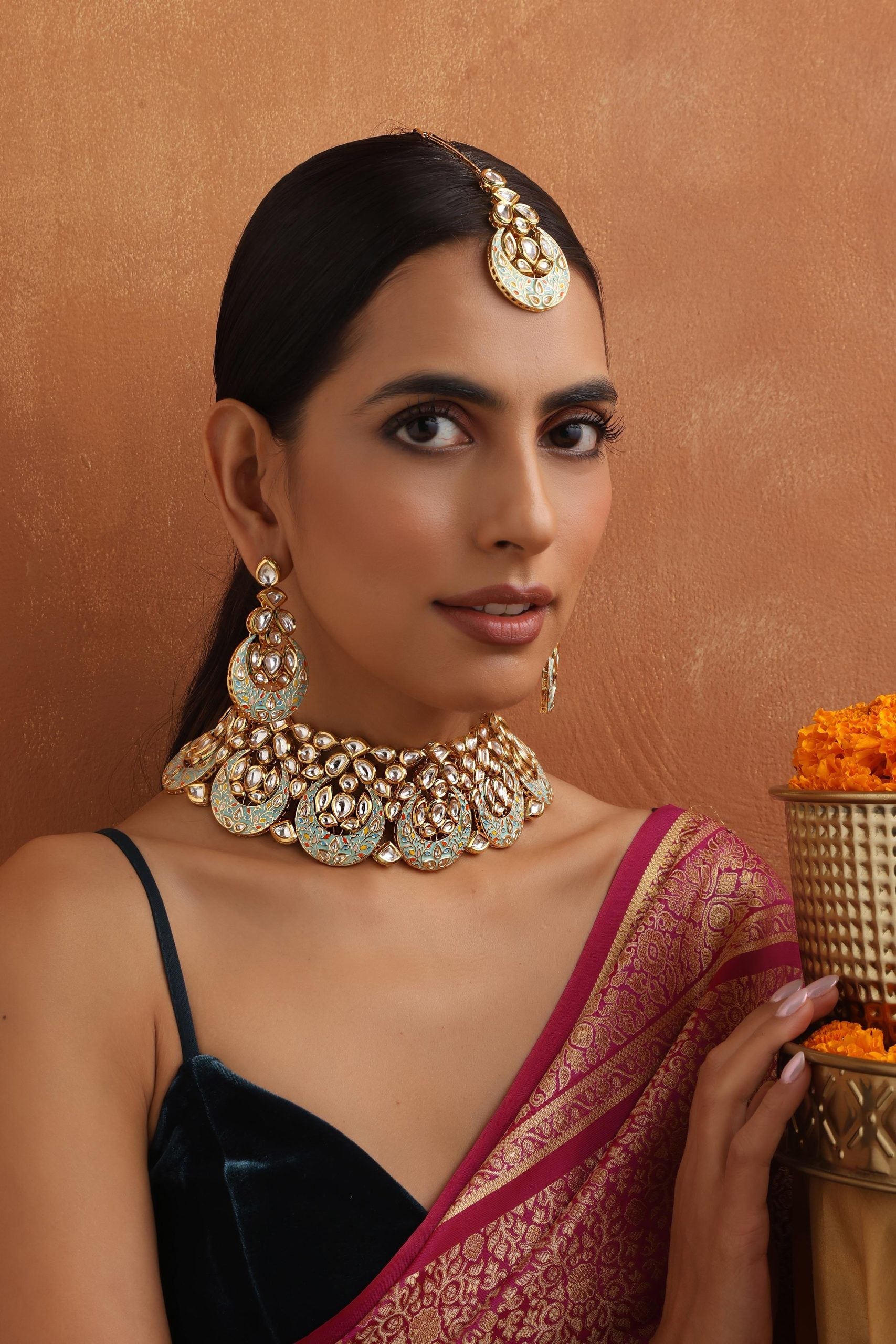 Mint Gold Tone Kundan Choker Set