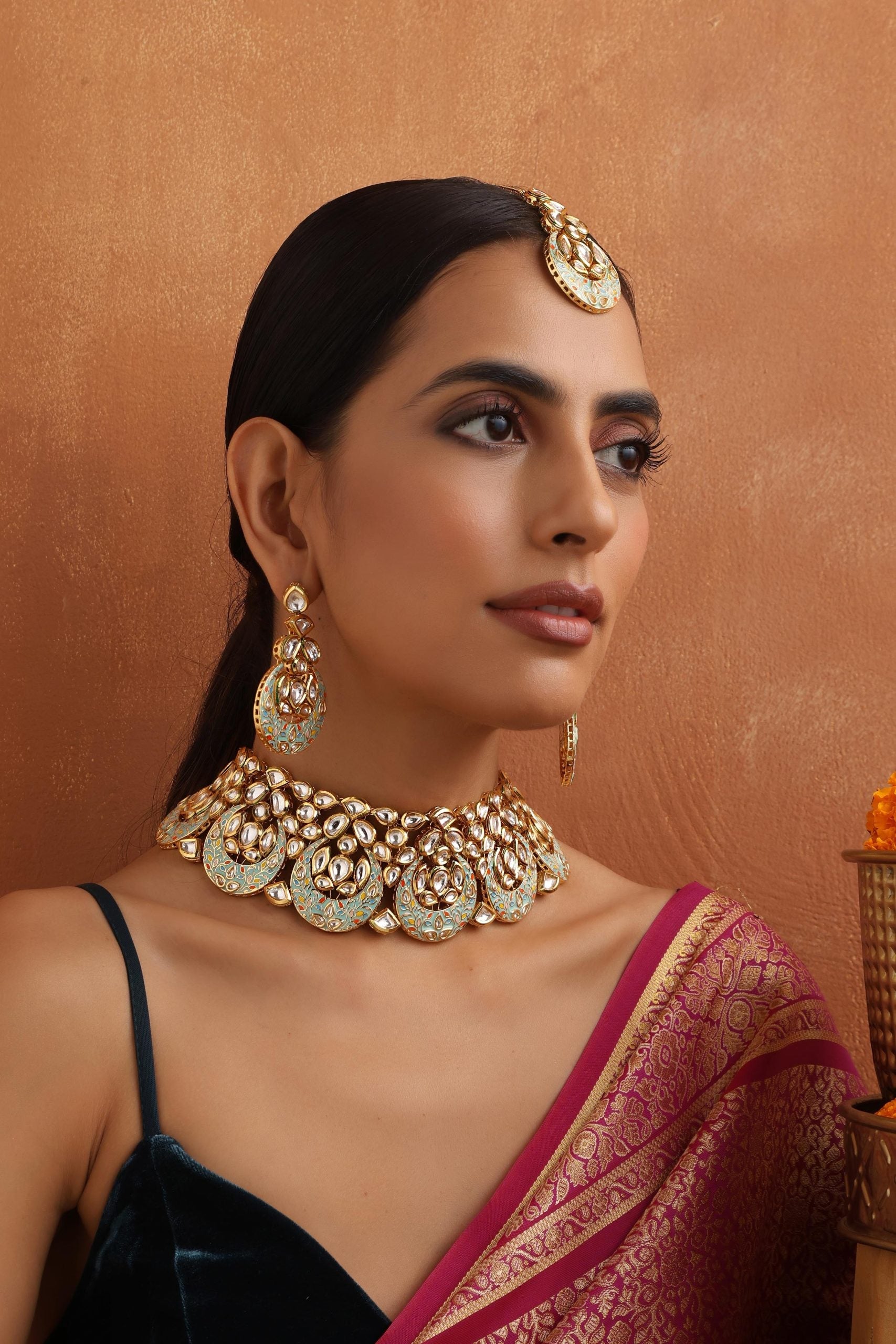 Mint Gold Tone Kundan Choker Set