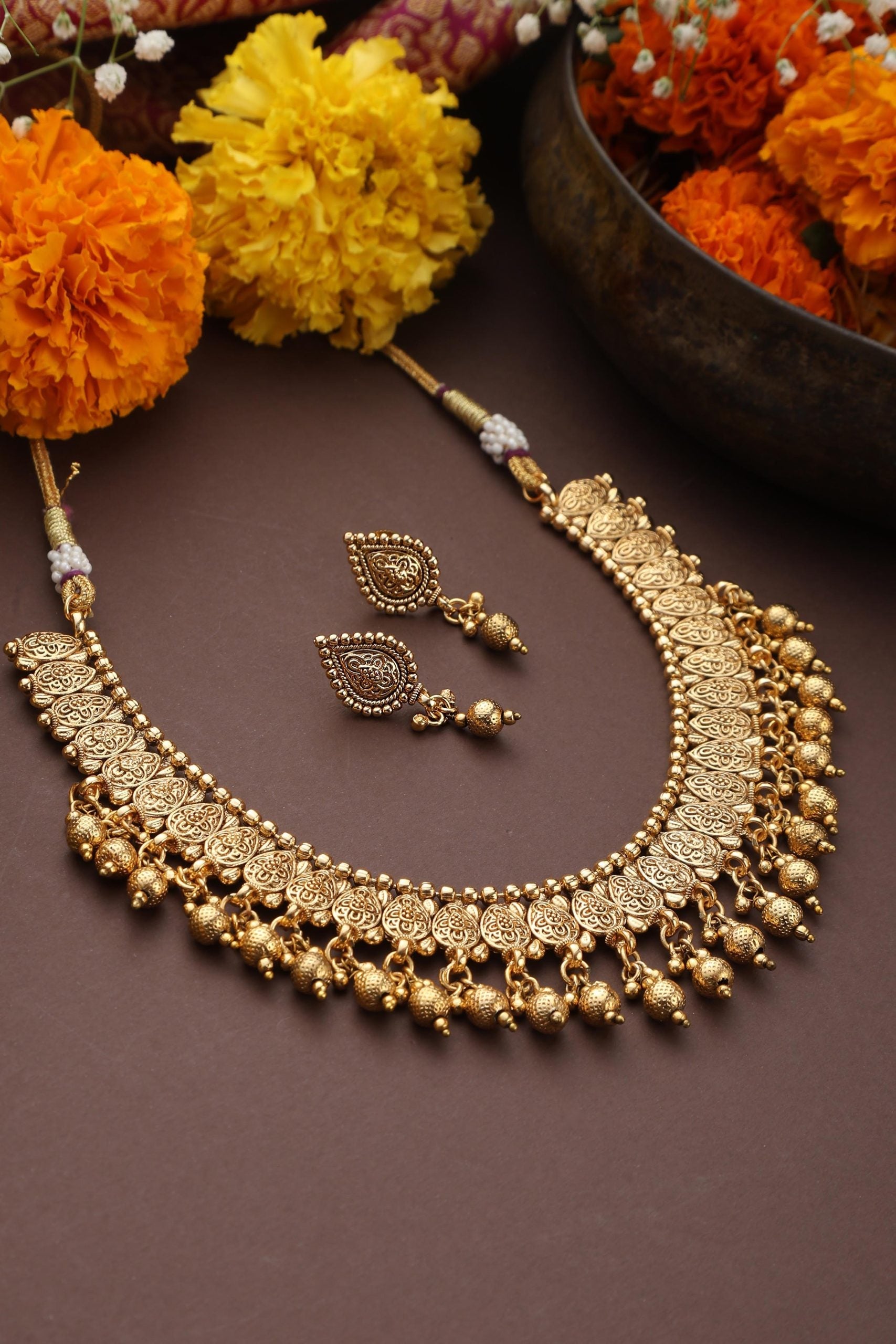 Gold Tone Temple Necklace Set