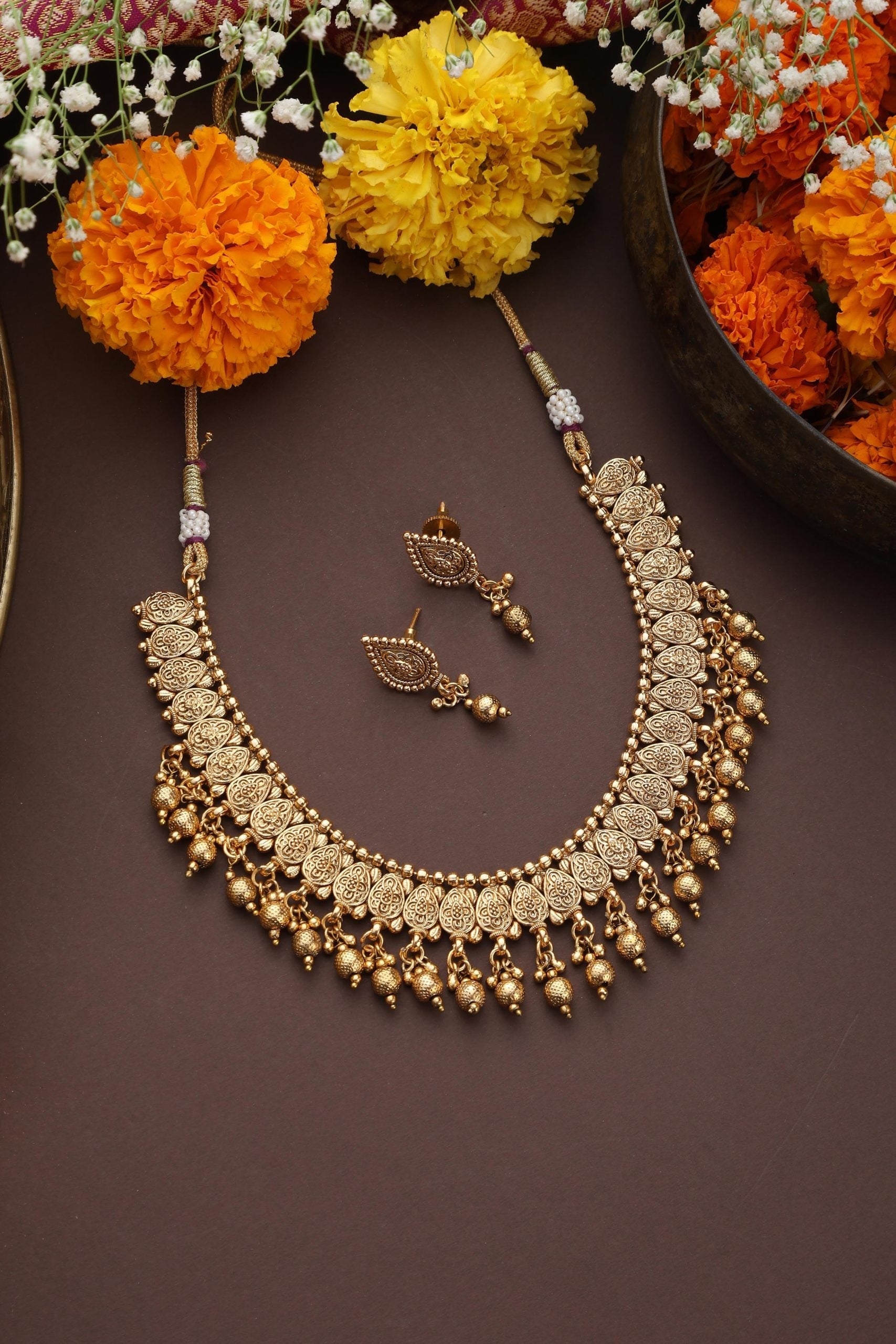 Gold Tone Temple Necklace Set