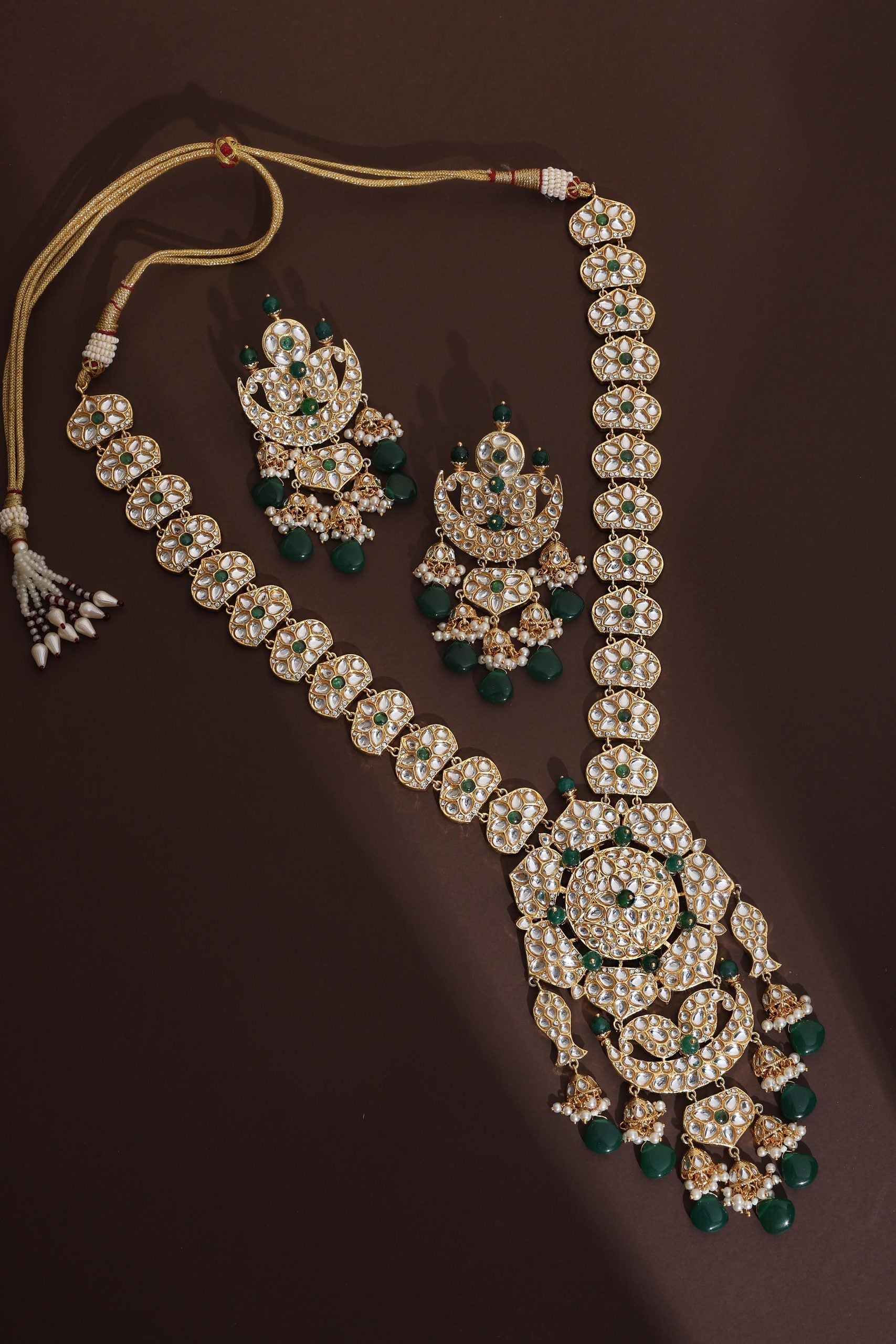 Green Polki Long Necklace Set