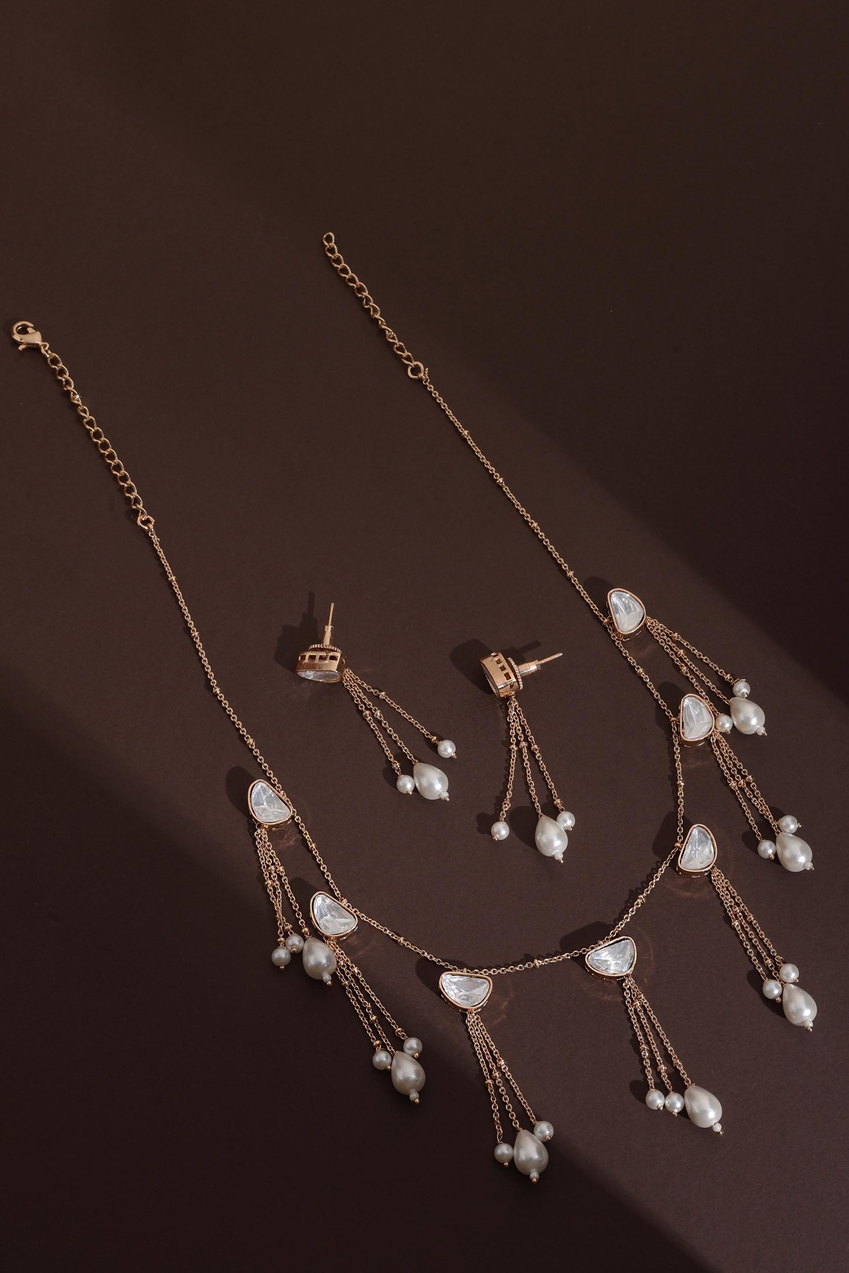 White Rose Gold Polki Necklace Set