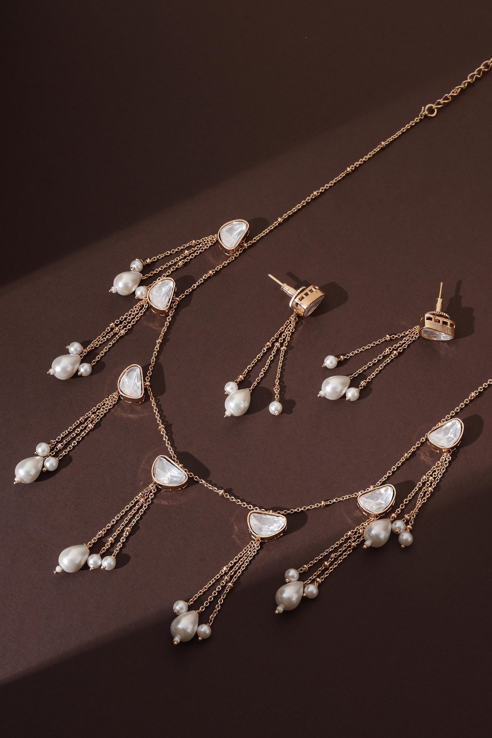 White Rose Gold Polki Necklace Set