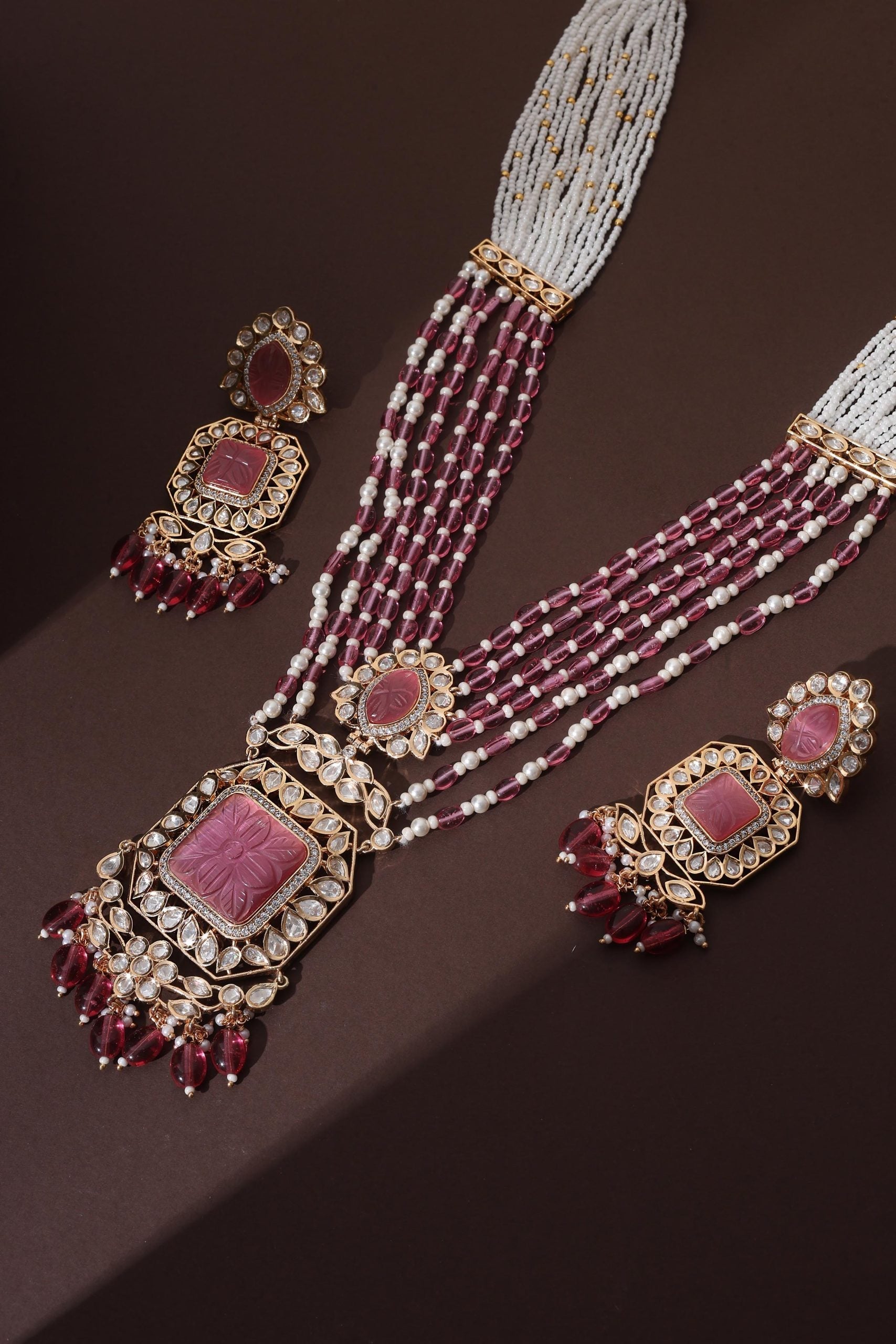 Pink Polki Pendant Necklace Set