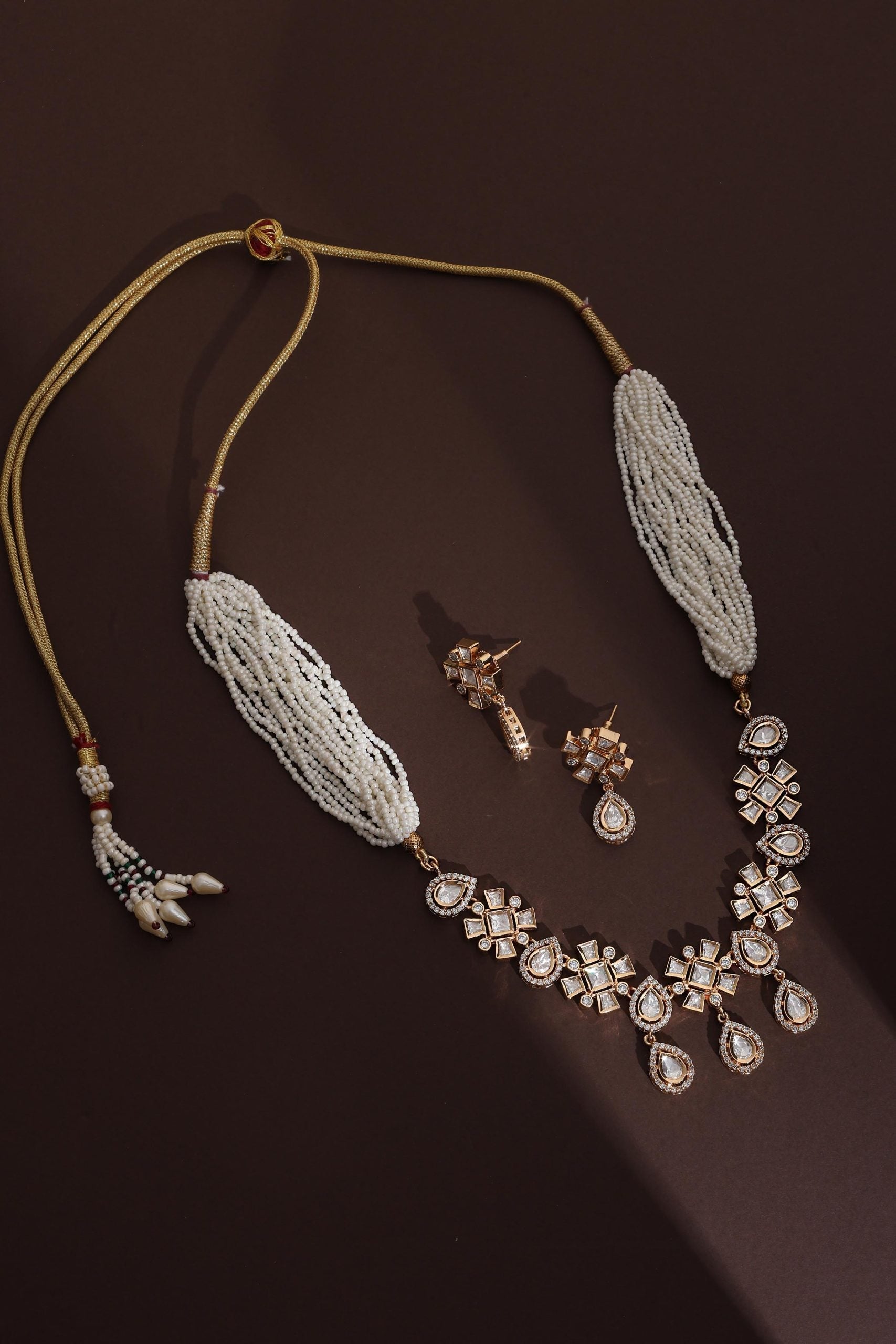 White Rose Gold Polki Necklace Set