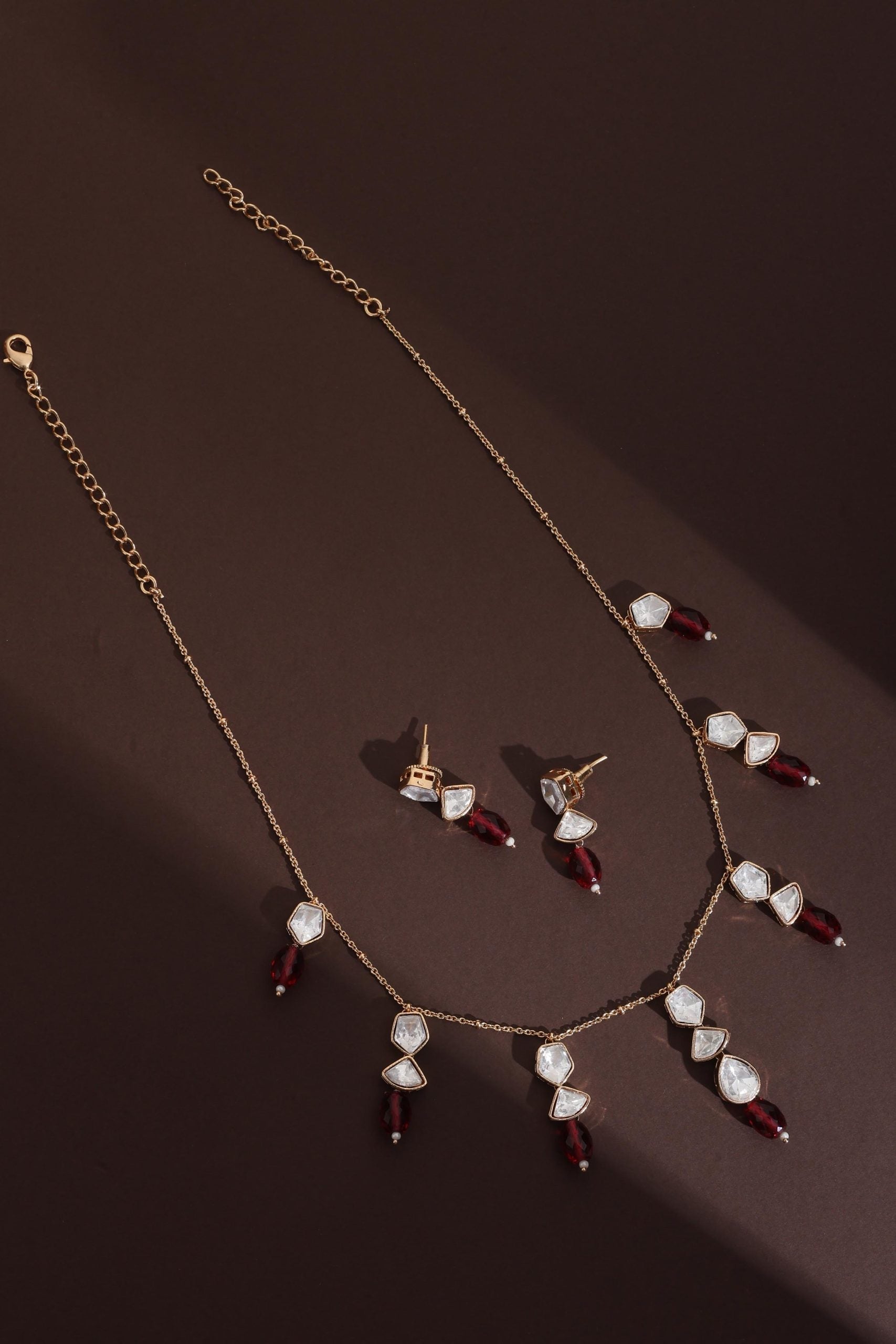 Red Rose Gold Polki Necklace Set