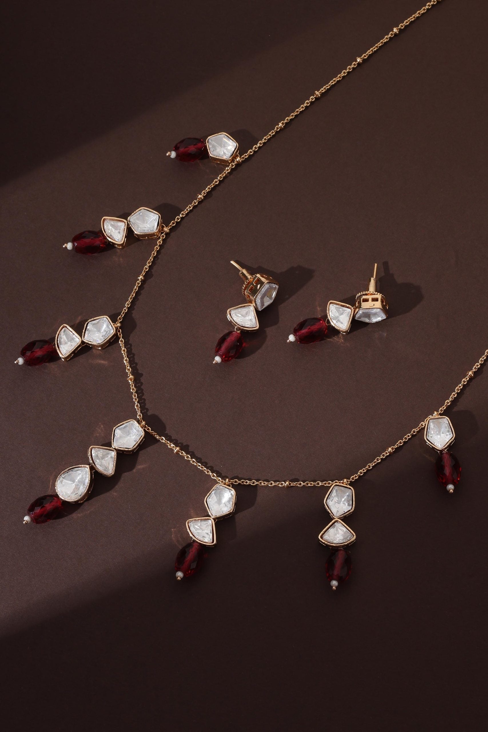 Red Rose Gold Polki Necklace Set