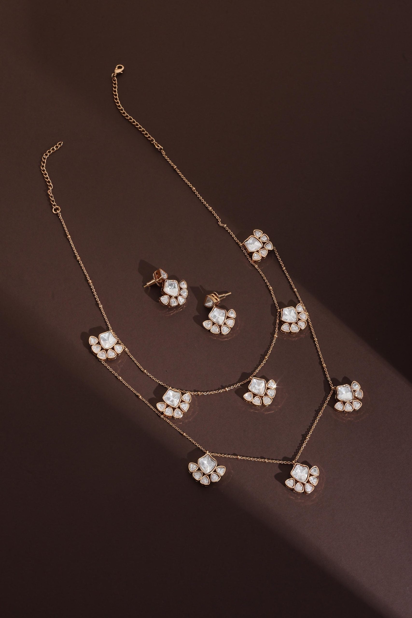 Rose Gold Polki Layered Necklace Set