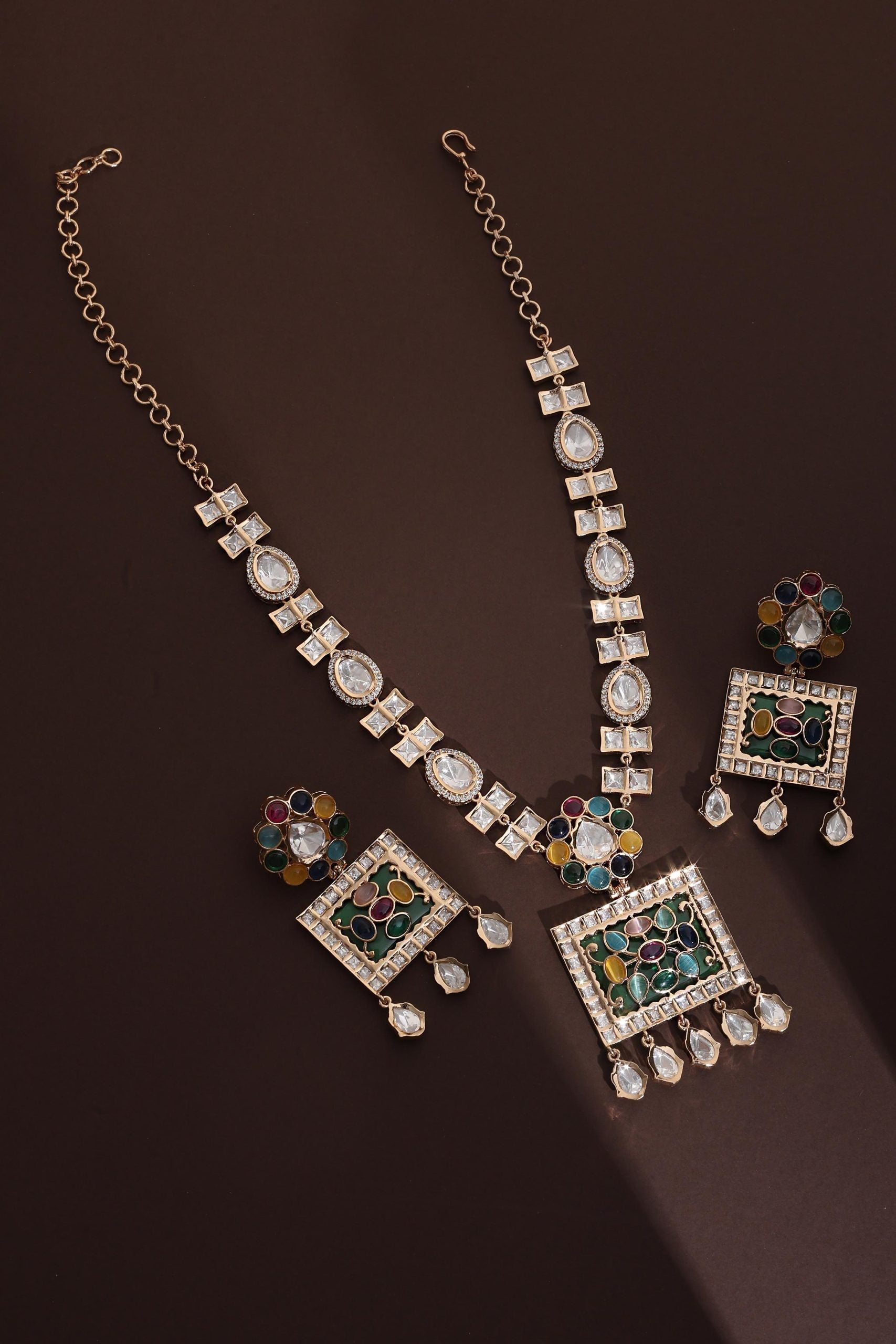 Multicolour Polki Pendant Necklace Set