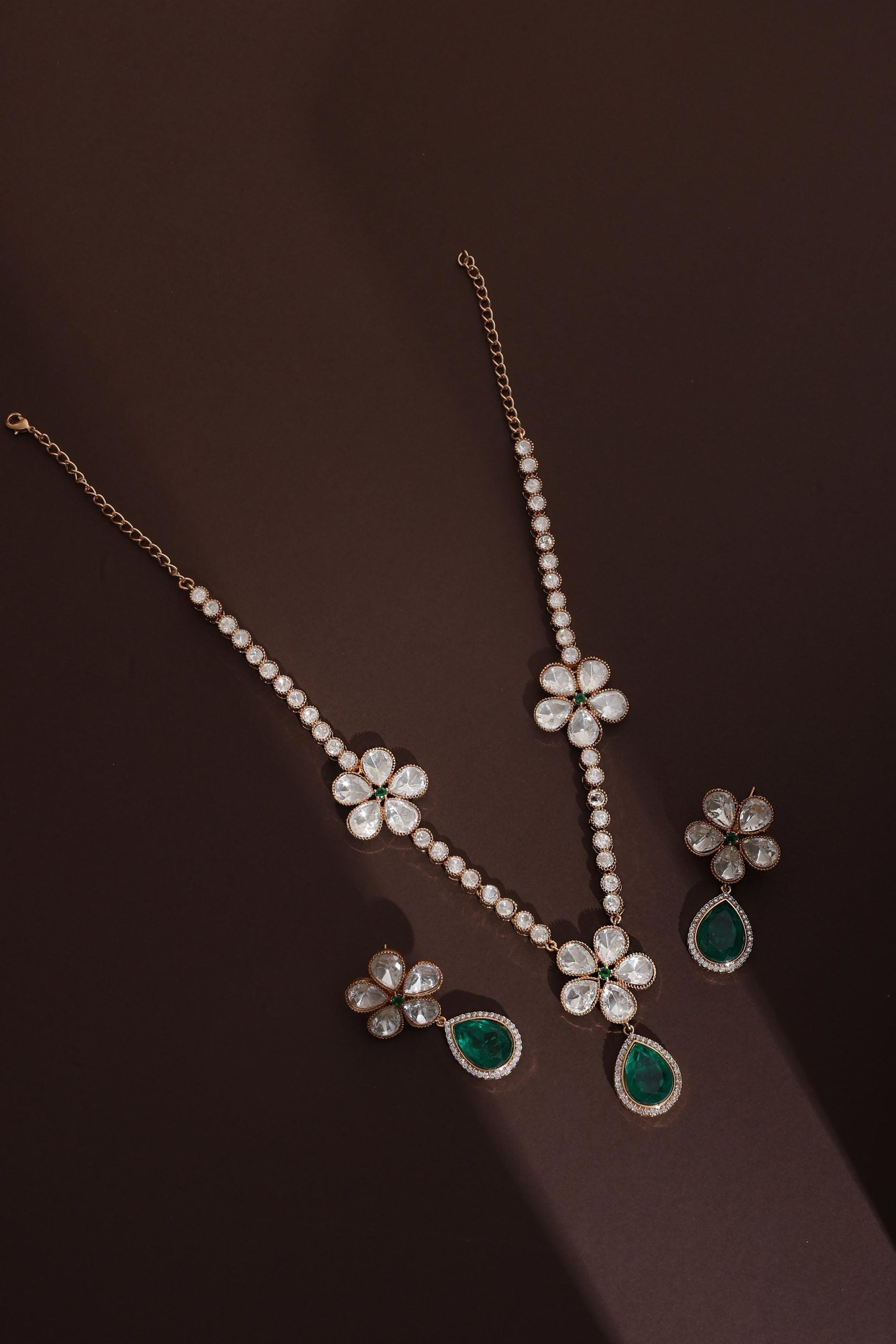 Green Rose Gold Polki Necklace Set