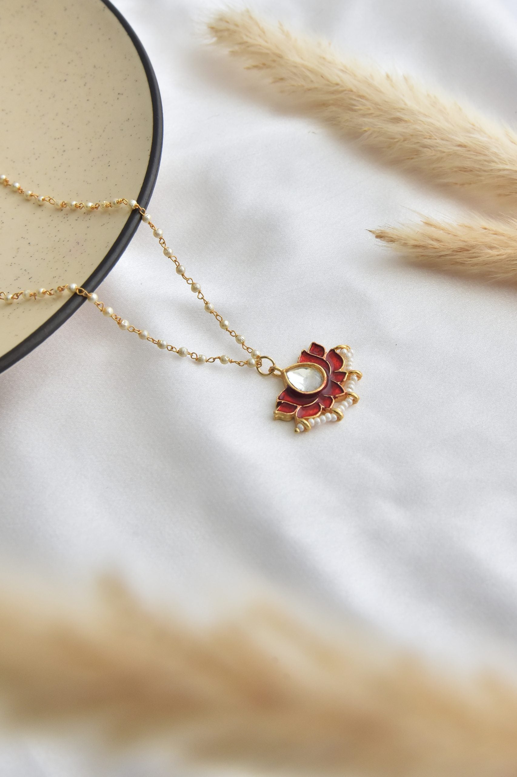 Red Gold Tone Polki Pendant