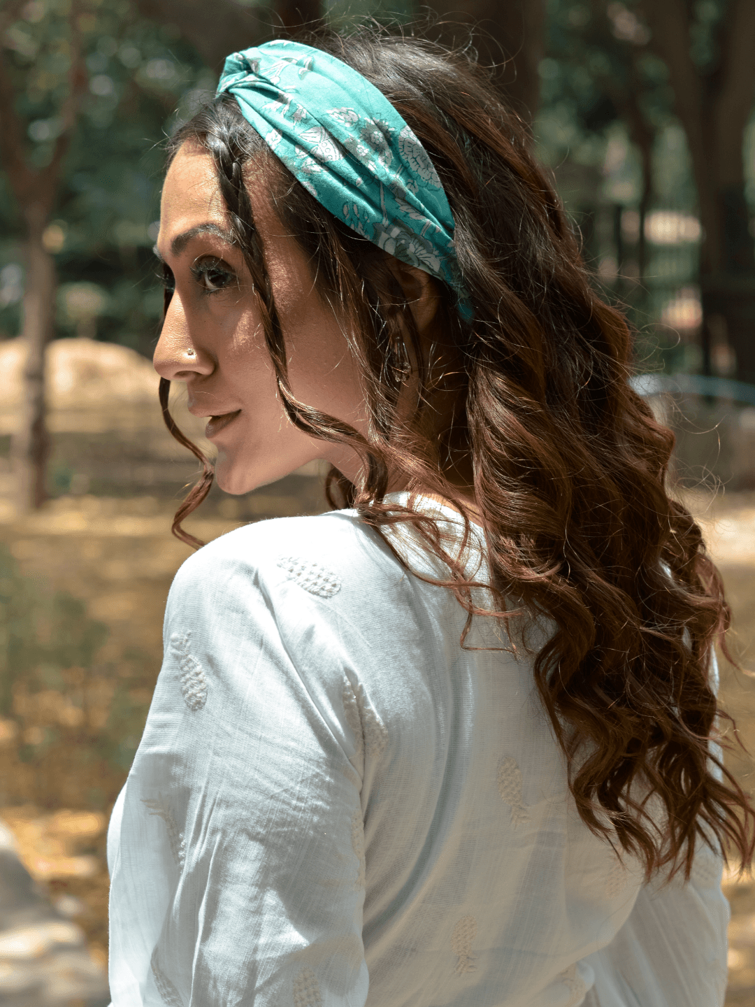 Turquoise Cotton Block Print Bandana - trueBrowns
