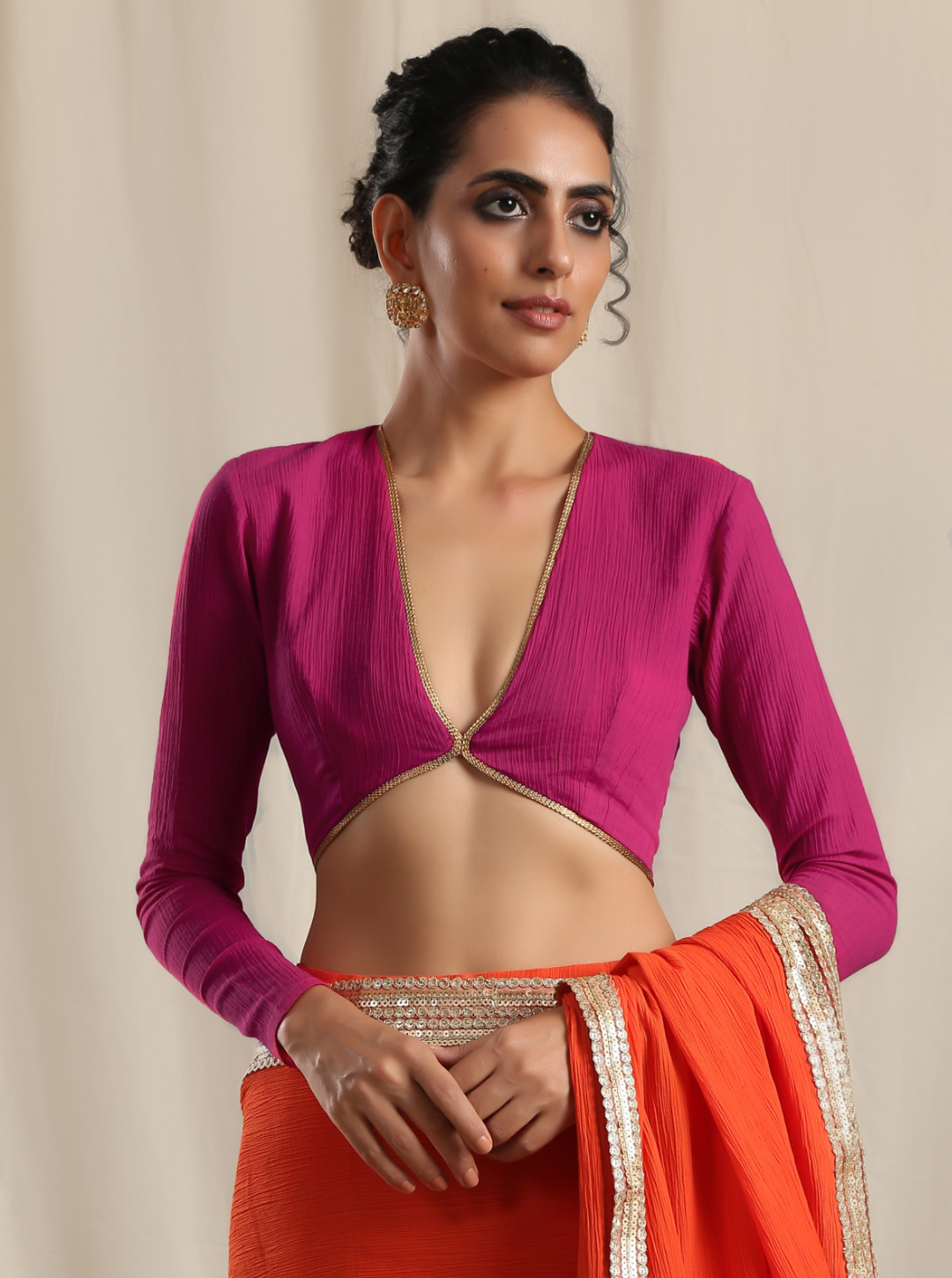Pink Crinkle Gota Blouse