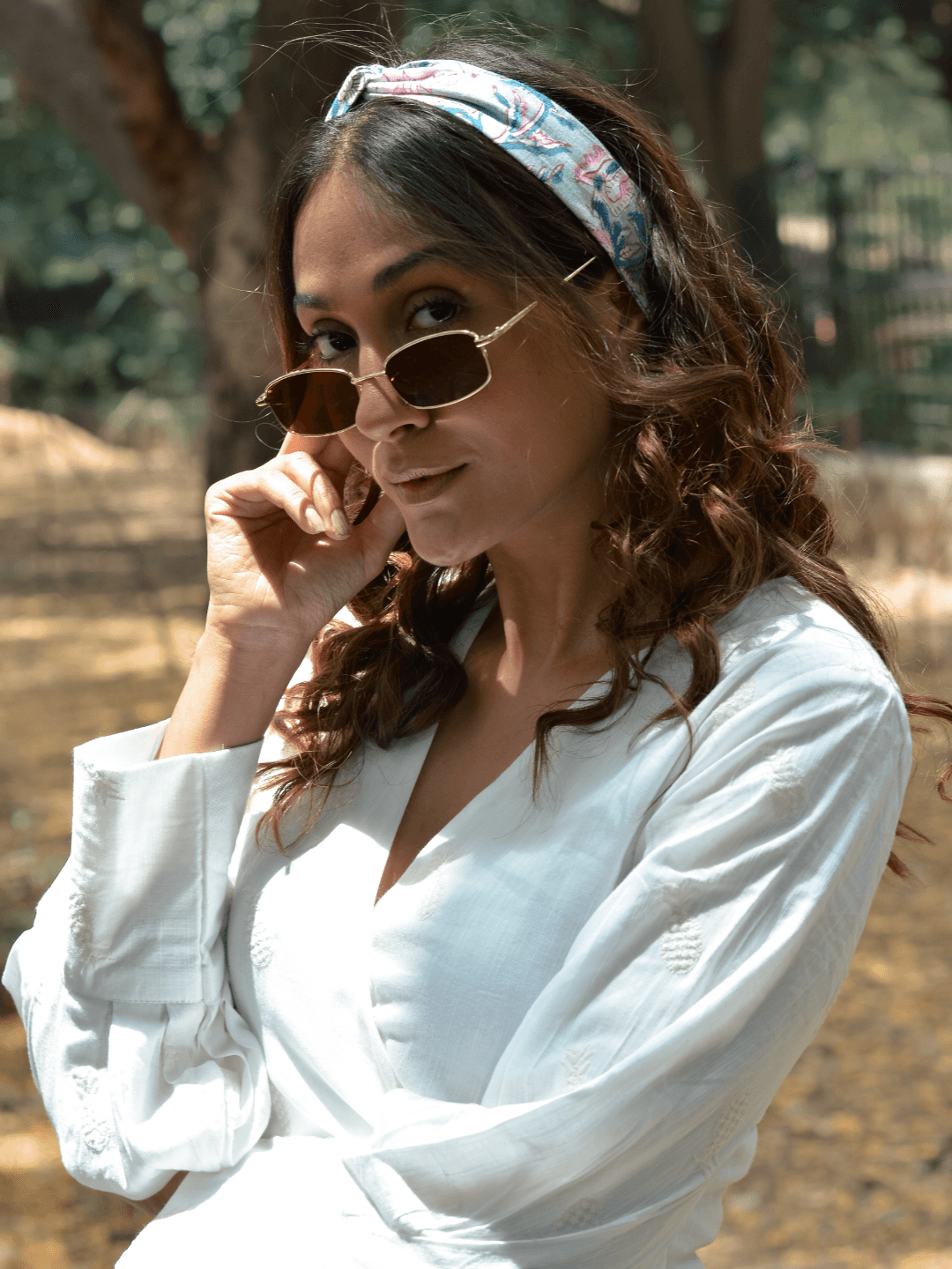 Powder Blue Cotton Block Print Bandana - trueBrowns