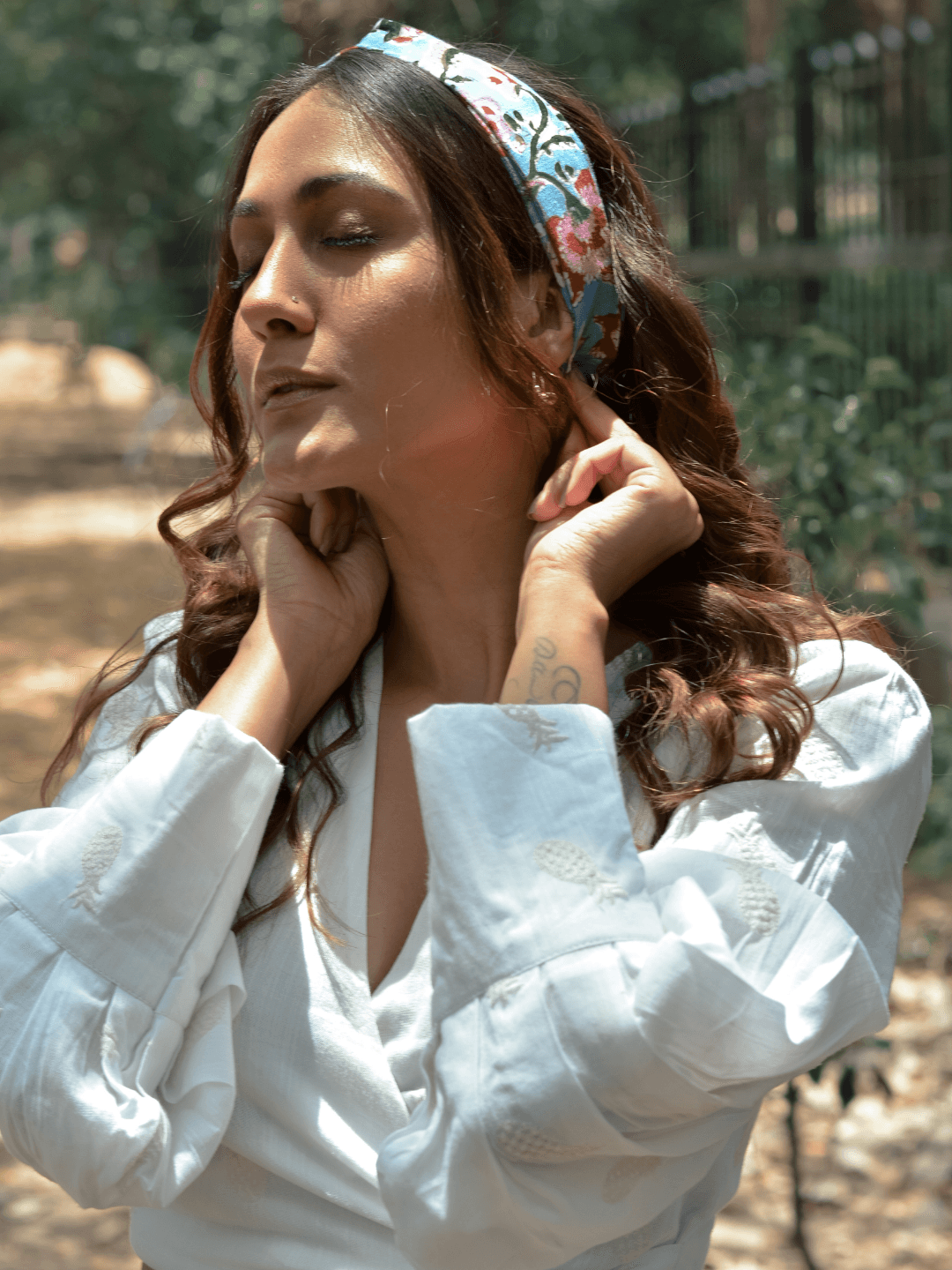 Baby Blue Cotton Block Print Bandana - trueBrowns