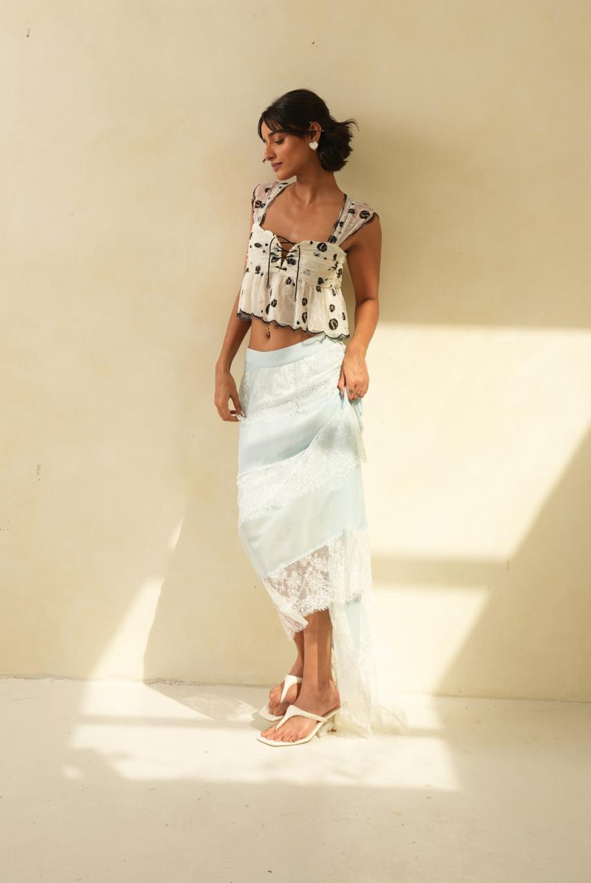 Sheer Off White Top | Printed Lightweight Blouse for Women