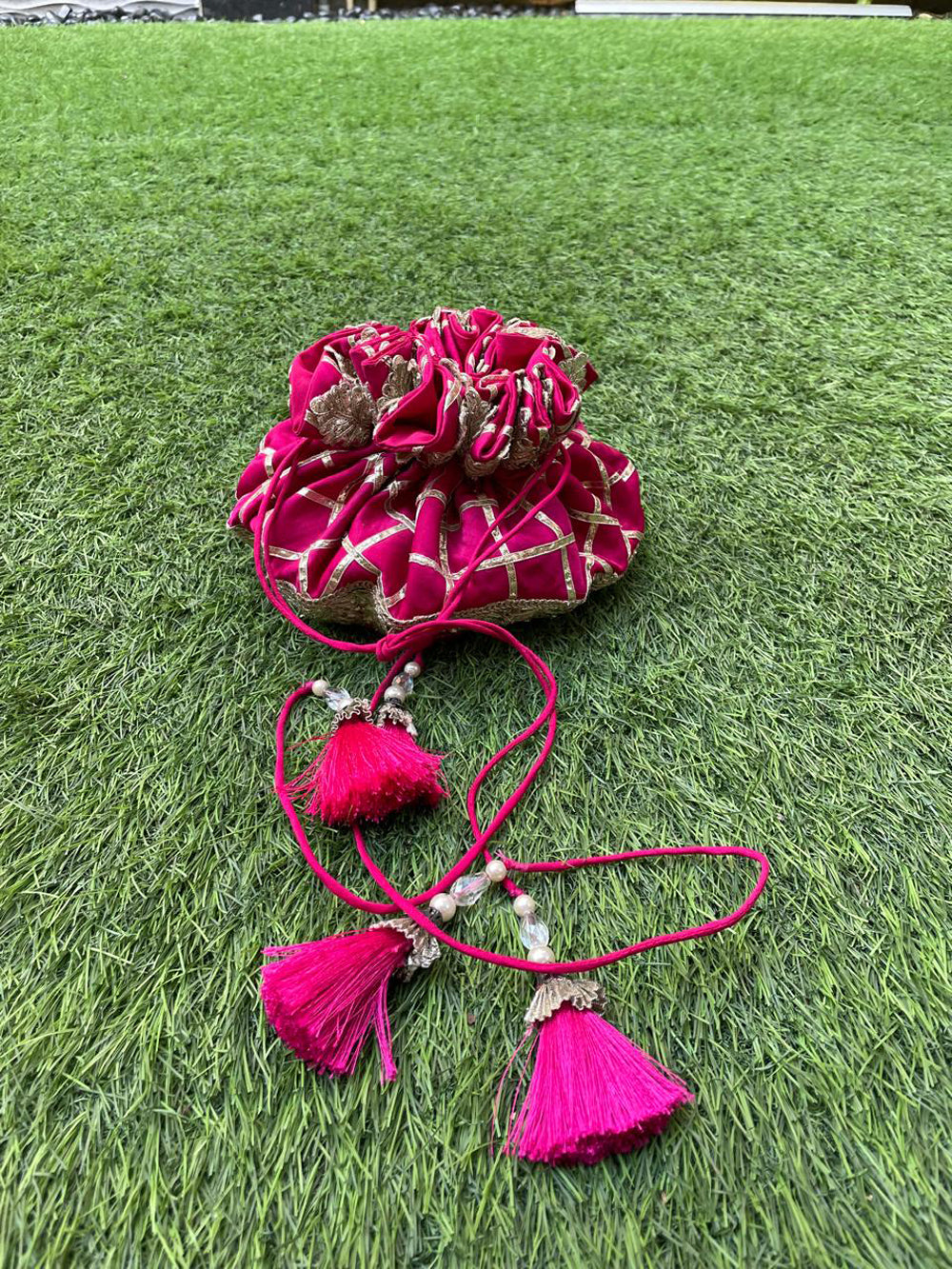 Rani Pink Fuchsia Gota Work Potli Bag for Festive Weddings