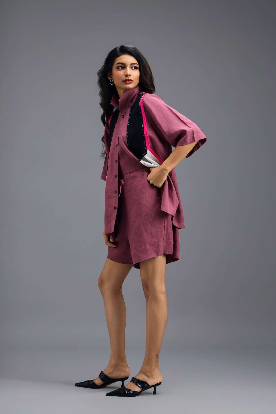 PINK GEOMETRIC PANELLED TOP AND SHORTS SET
