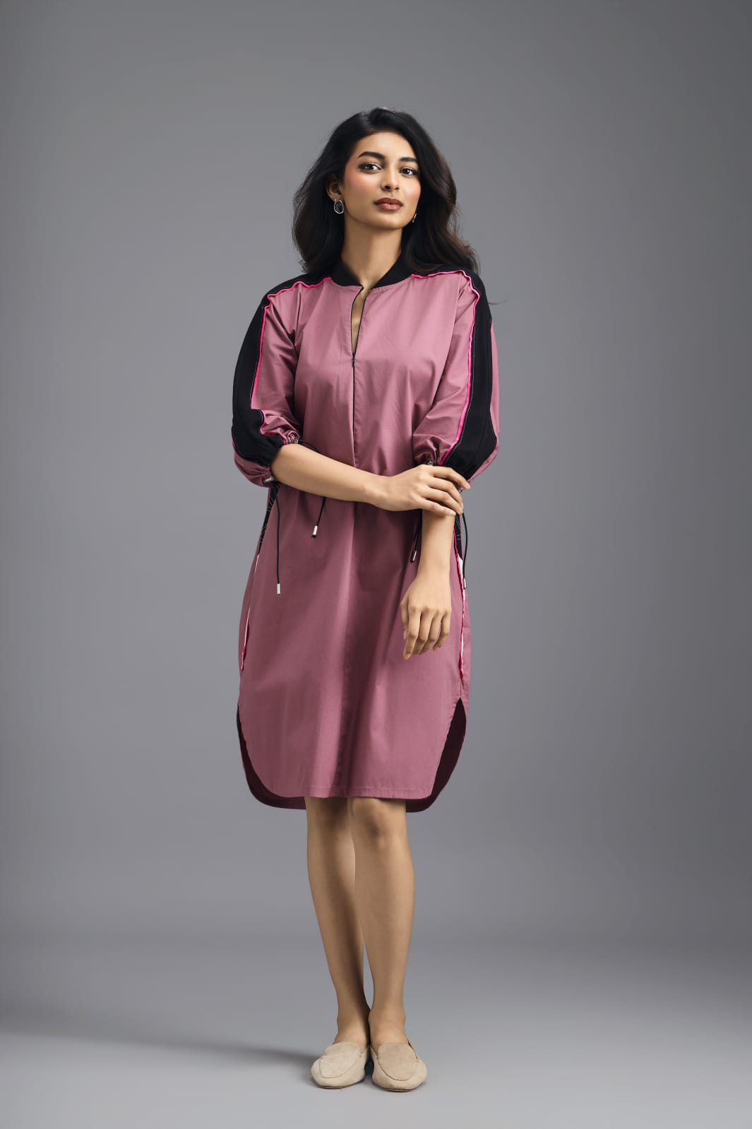 PINK OVERSIZED BOXY DRESS WITH NEON CONTRAST STRIPE