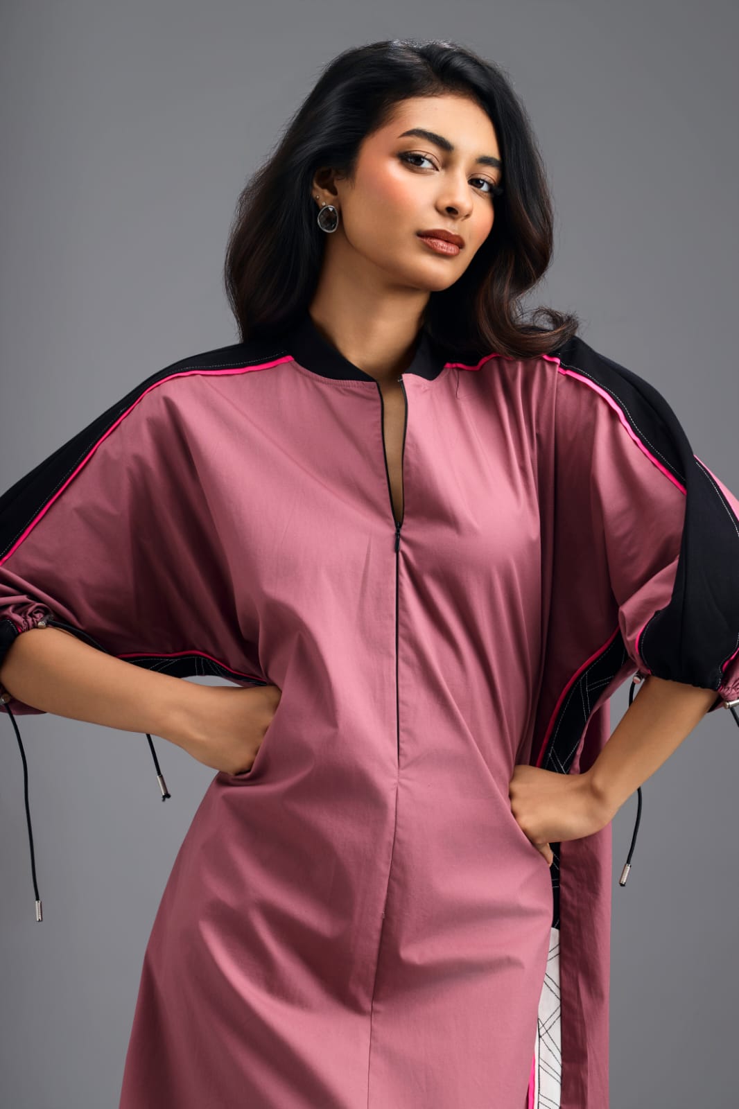 PINK OVERSIZED BOXY DRESS WITH NEON CONTRAST STRIPE
