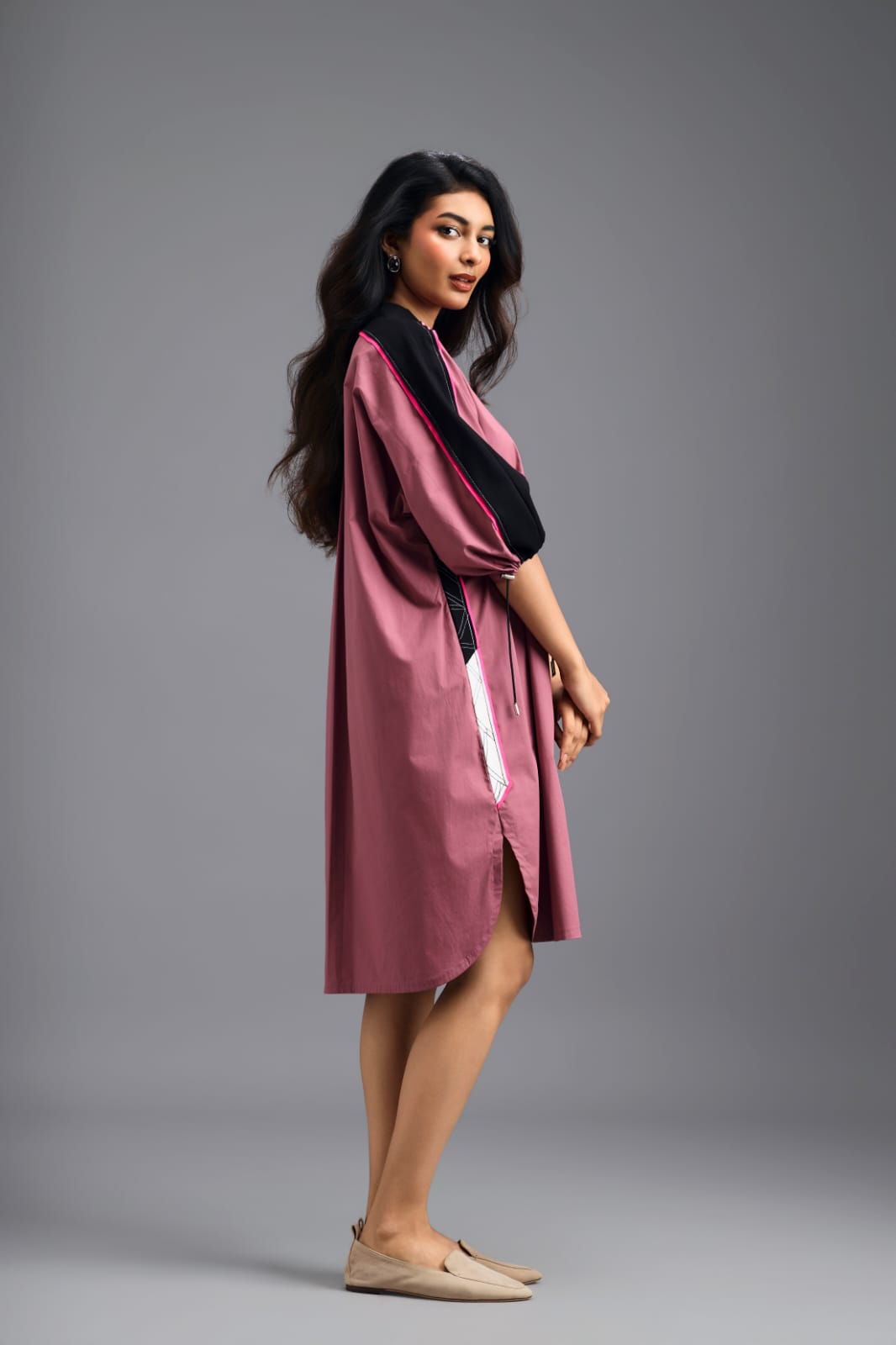 PINK OVERSIZED BOXY DRESS WITH NEON CONTRAST STRIPE