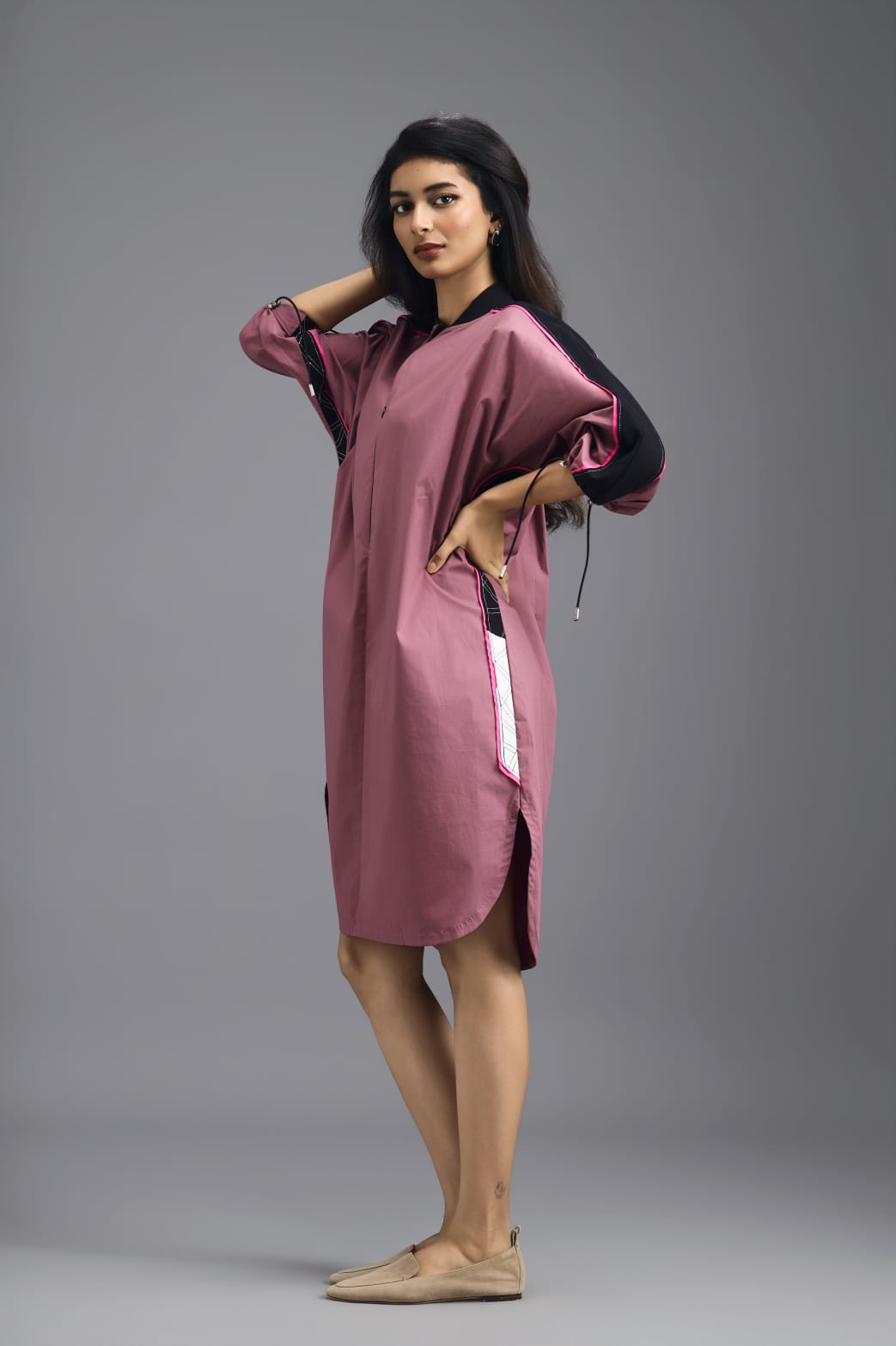 PINK OVERSIZED BOXY DRESS WITH NEON CONTRAST STRIPE