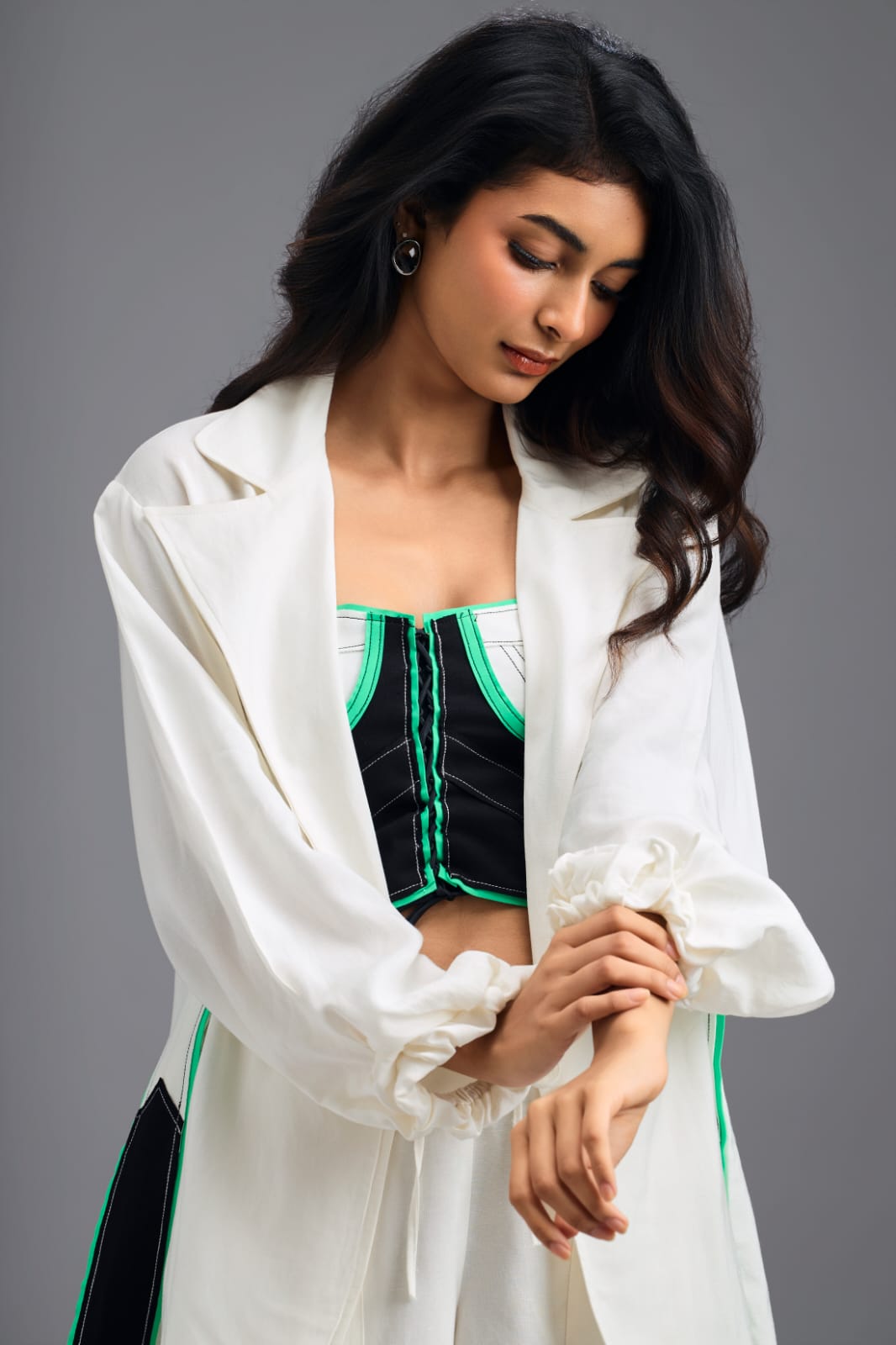 WHITE TAILORED PANTS WITH NEON CONTRAST SIDE STRIPE