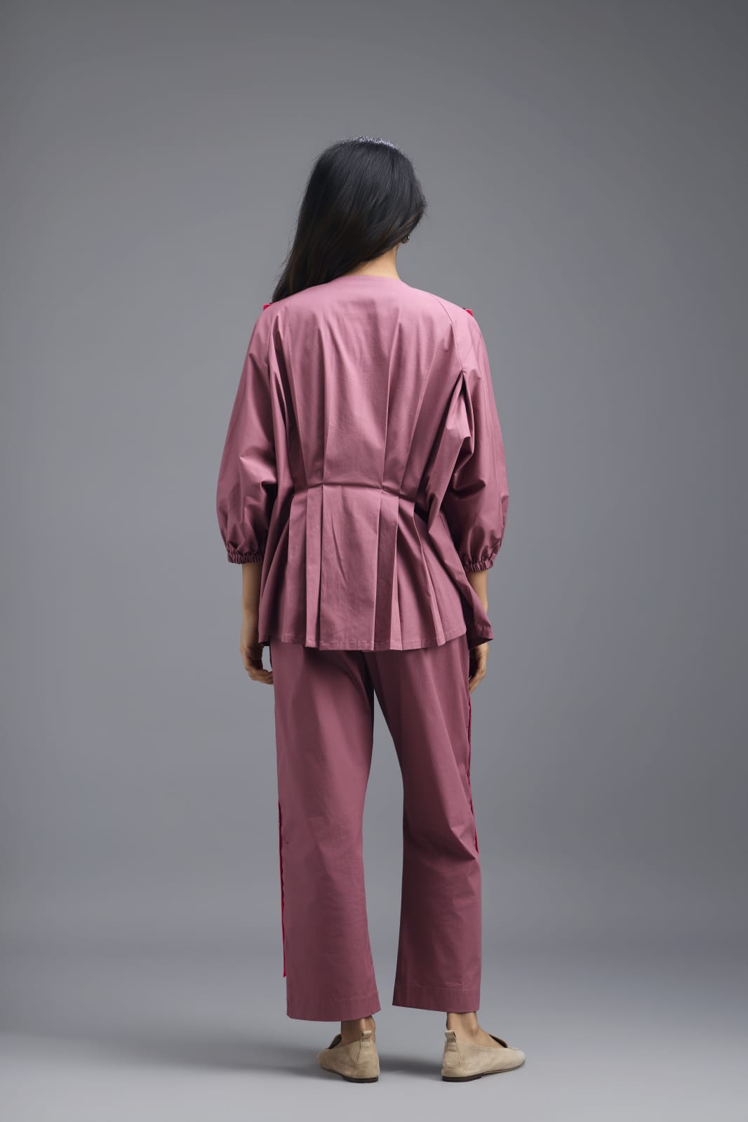 PINK CO-ORD SET WITH NEON GEOMETRIC PANEL DETAIL, BRALETTE AND ELASTICATED PANTS