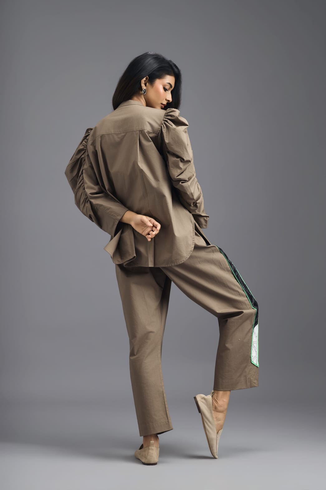 MUD TAILORED PANTS WITH NEON GEOMETRIC POCKET PANEL DETAIL