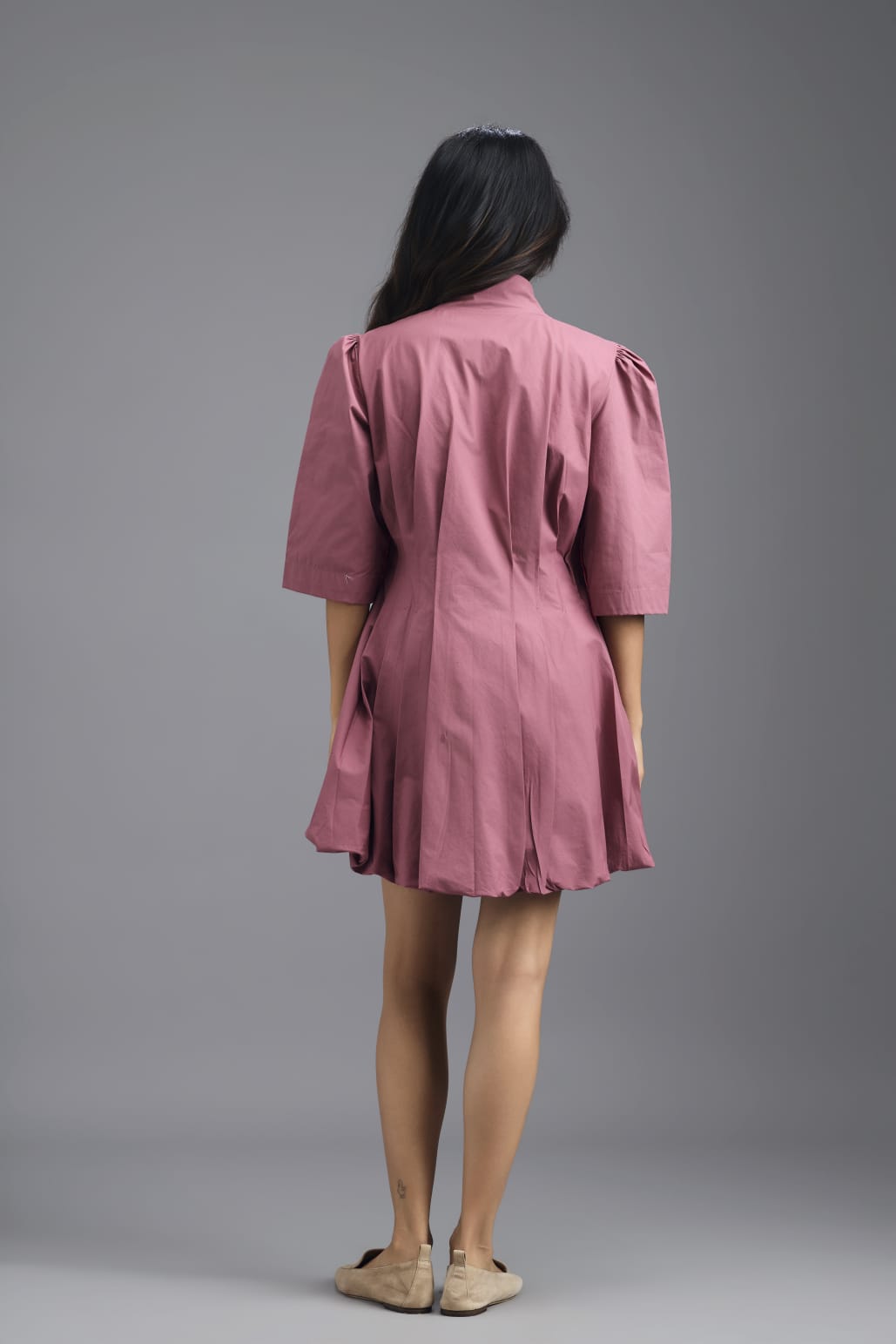 DUSTY PINK PLEATED MINI DRESS WITH NEON PANELLED SIDE DETAIL AND BUBBLE HEM