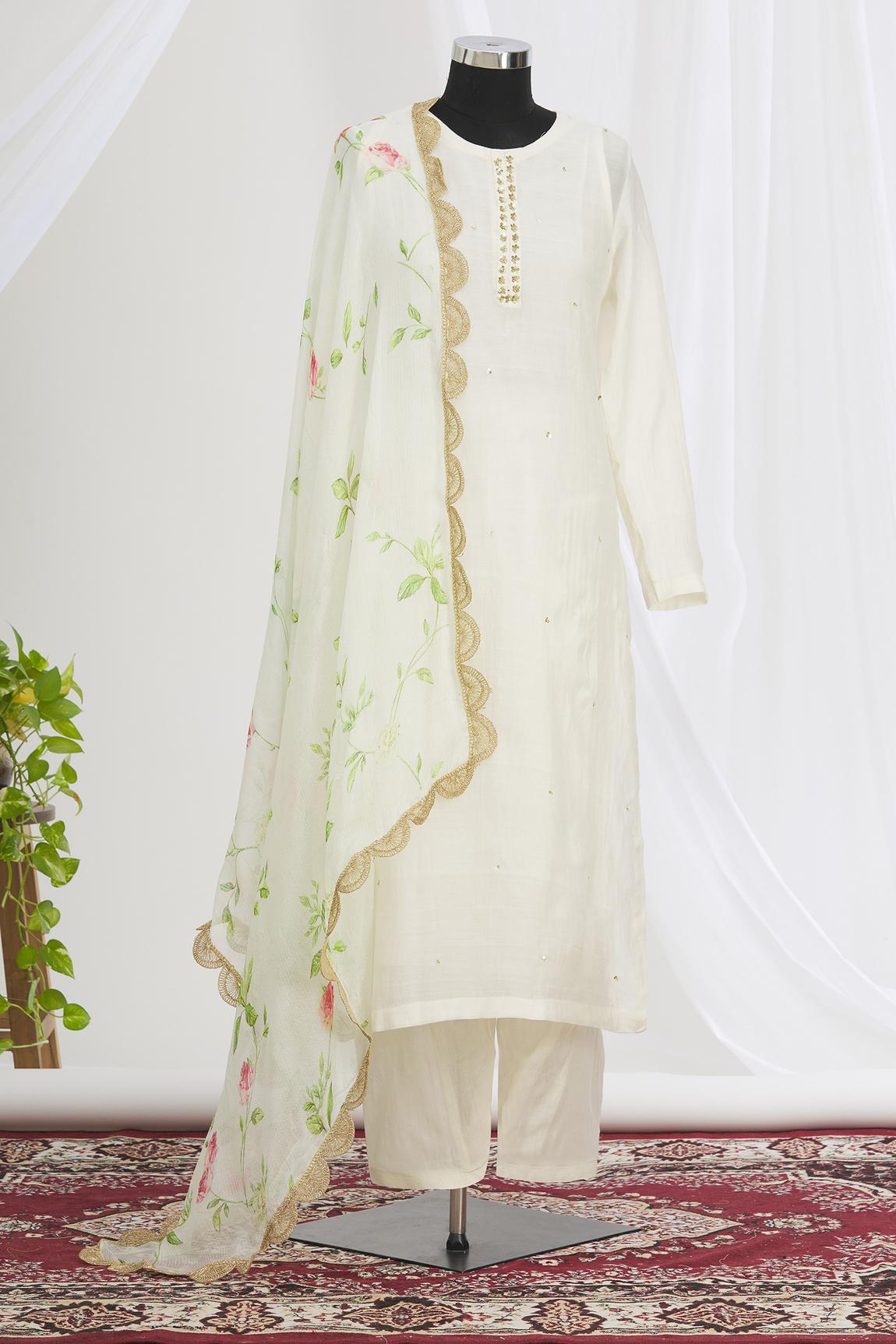 White Embroidered Kurta Set