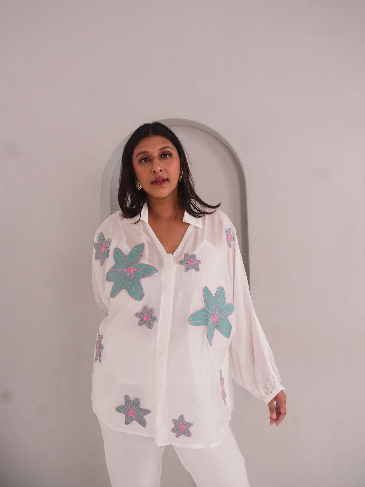 Dana Applique Modal Shirt - Blue