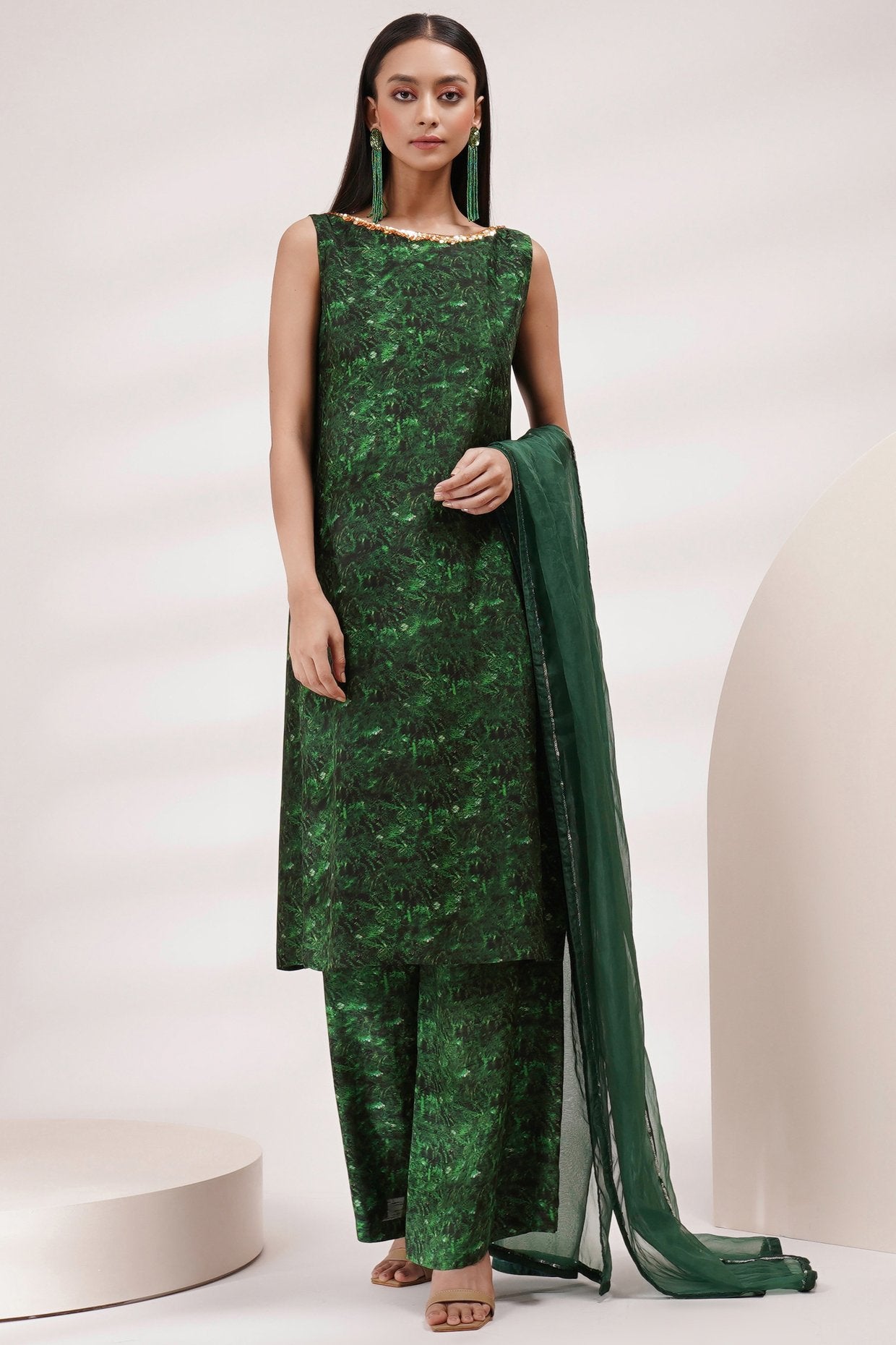 Boat Neck Kurta Pants Set