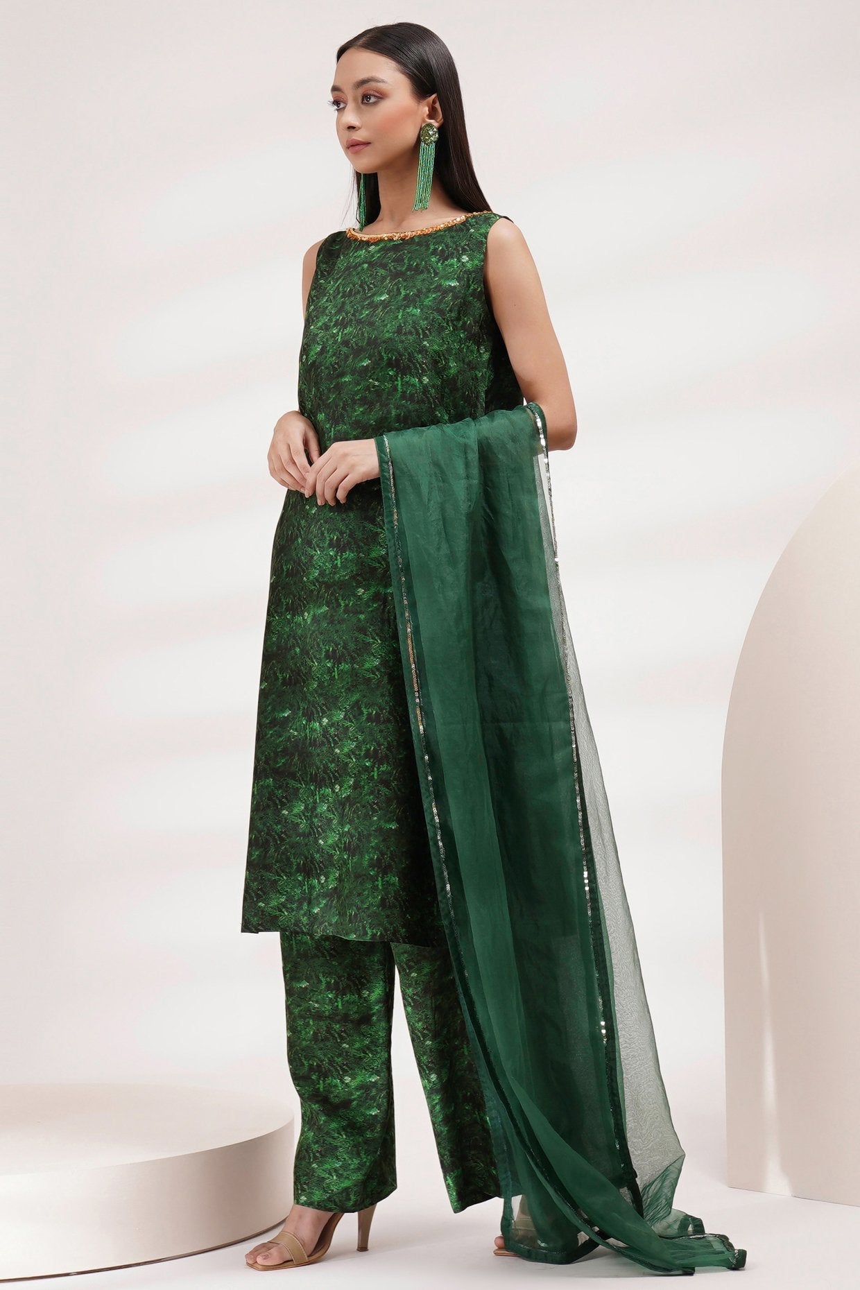 Boat Neck Kurta Pants Set