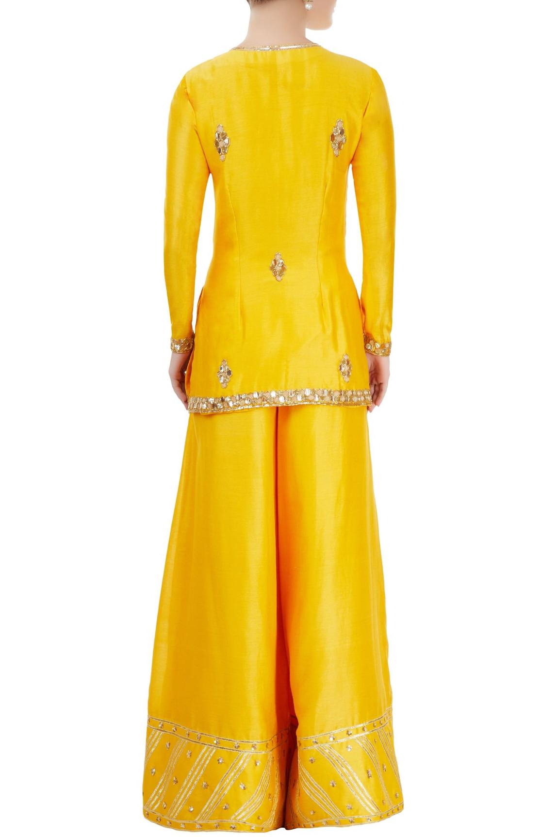 Yellow And White Embroidered Kurta Set